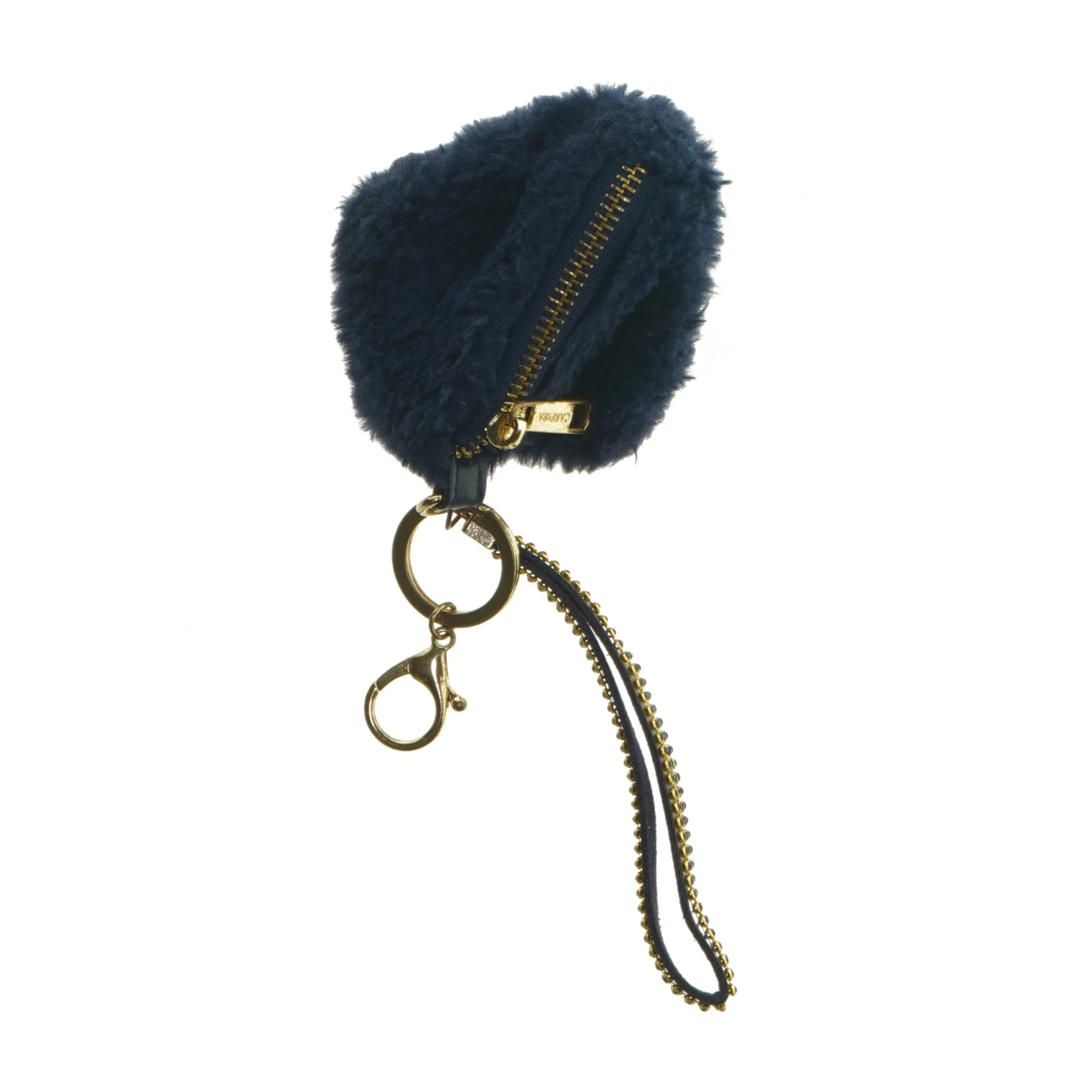 Blå pels pompom nøglering fra Carpisa (str. 10 x 10 cm uden rem)