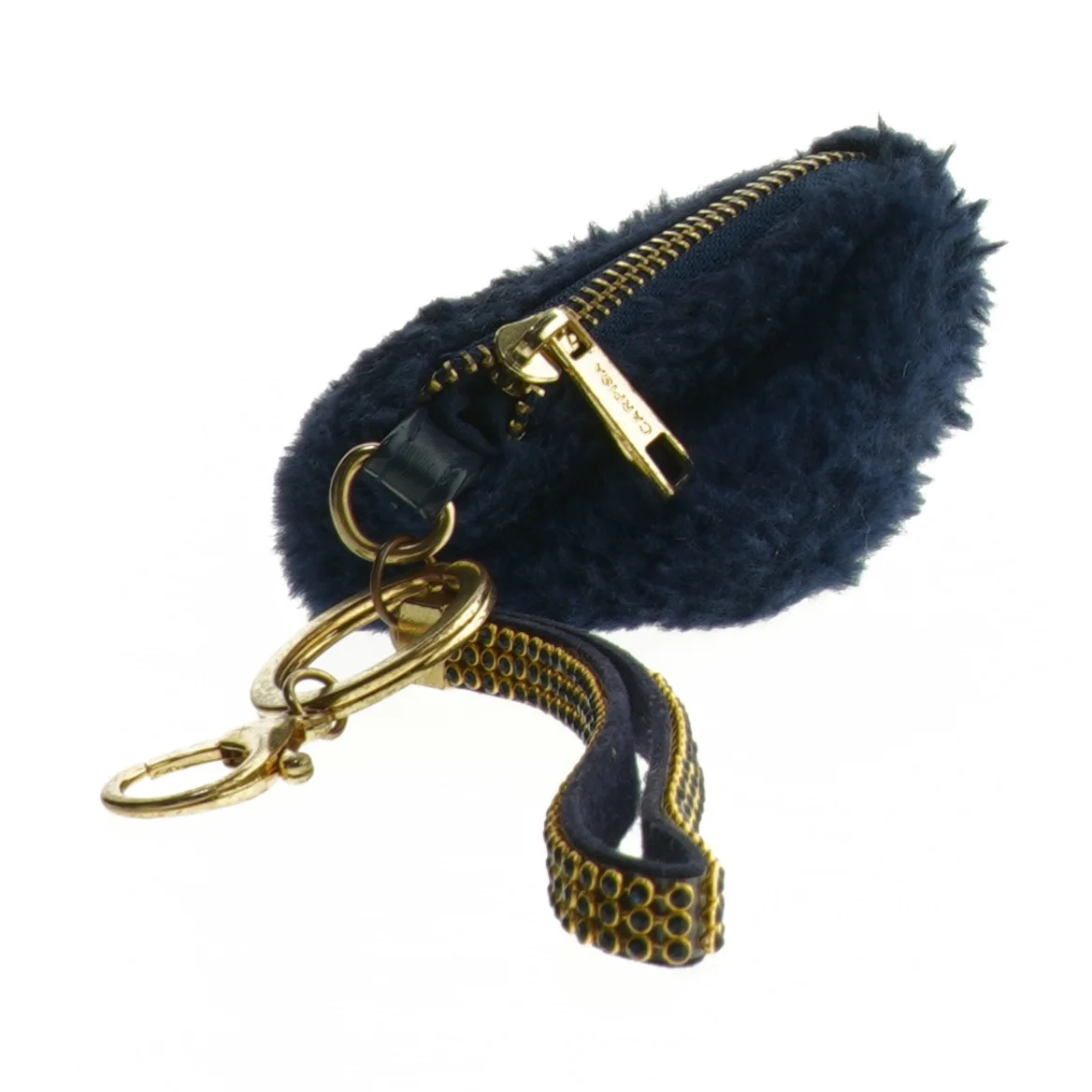 Blå pels pompom nøglering fra Carpisa (str. 10 x 10 cm uden rem)