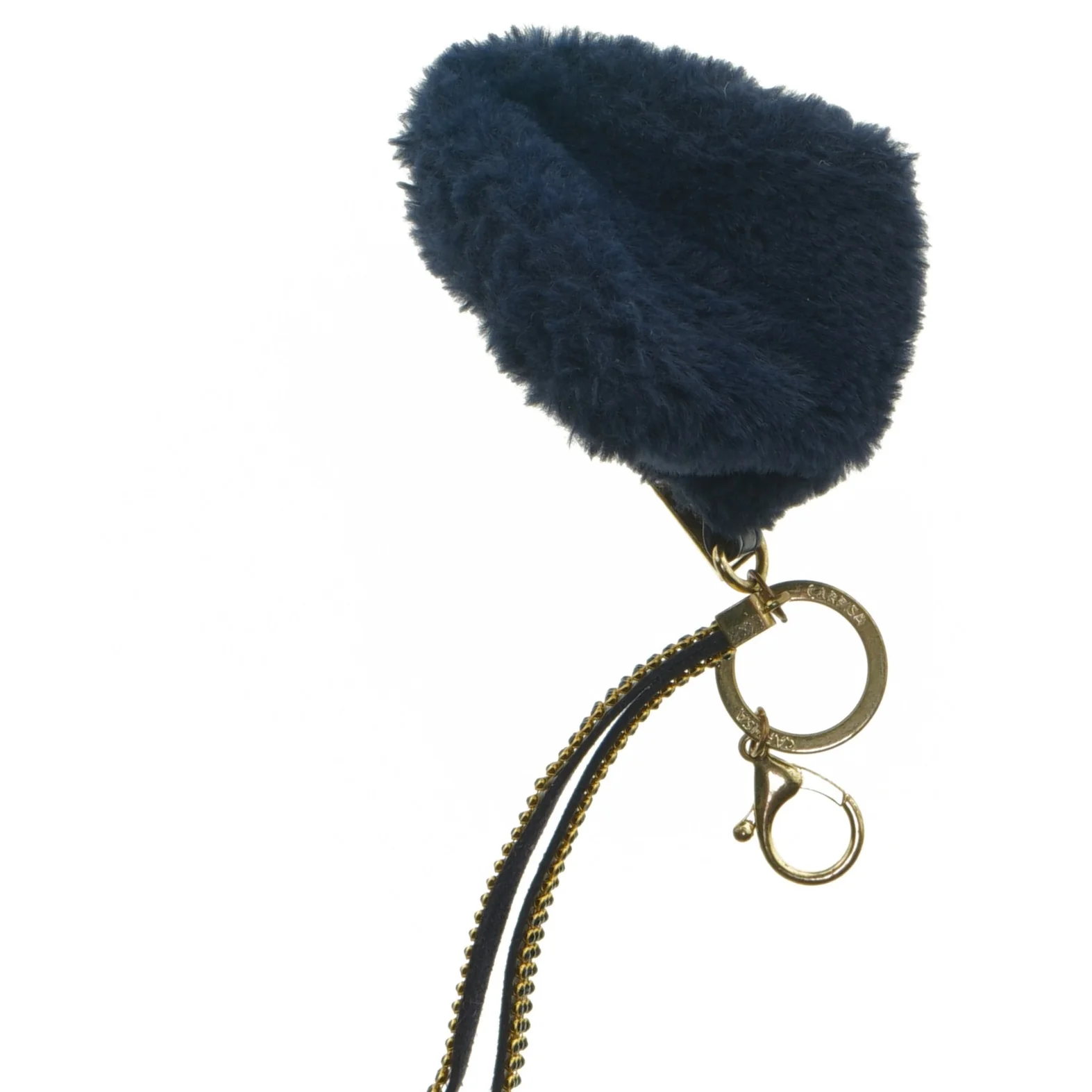 Blå pels pompom nøglering fra Carpisa (str. 10 x 10 cm uden rem)