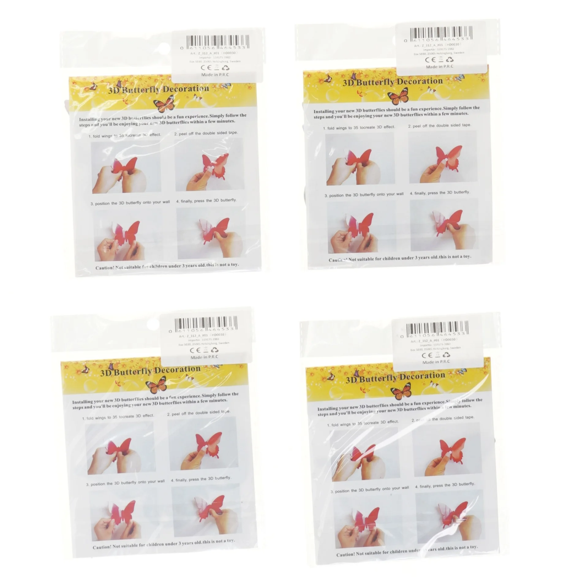 3D sommerfugle dekoration (str. 12 cm)