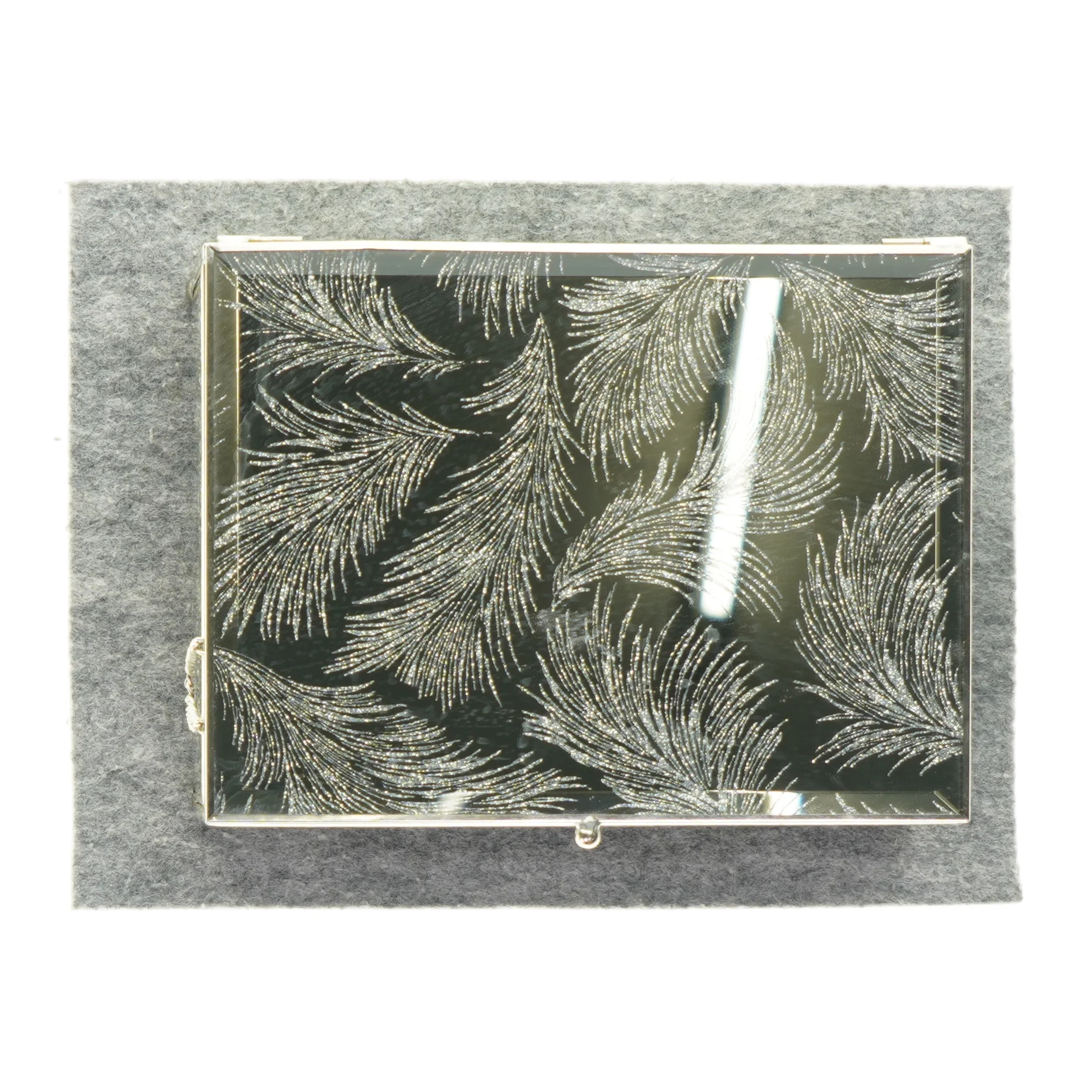 Spejlæske med motiver af fjer (str. 19 x 14 x 8 cm)