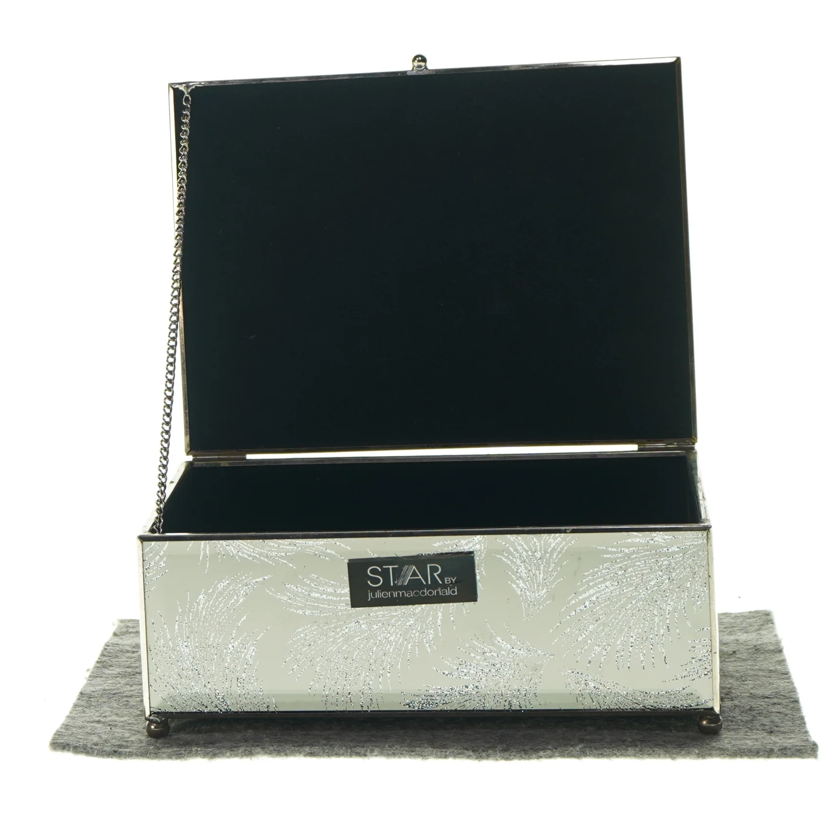 Spejlæske med motiver af fjer (str. 19 x 14 x 8 cm)