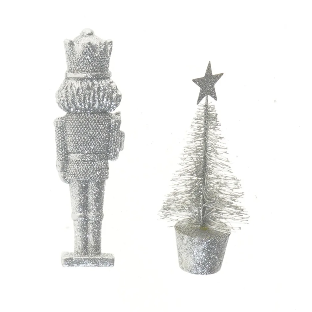 Sølvglitrende juledekorationer (str. 16 cm)