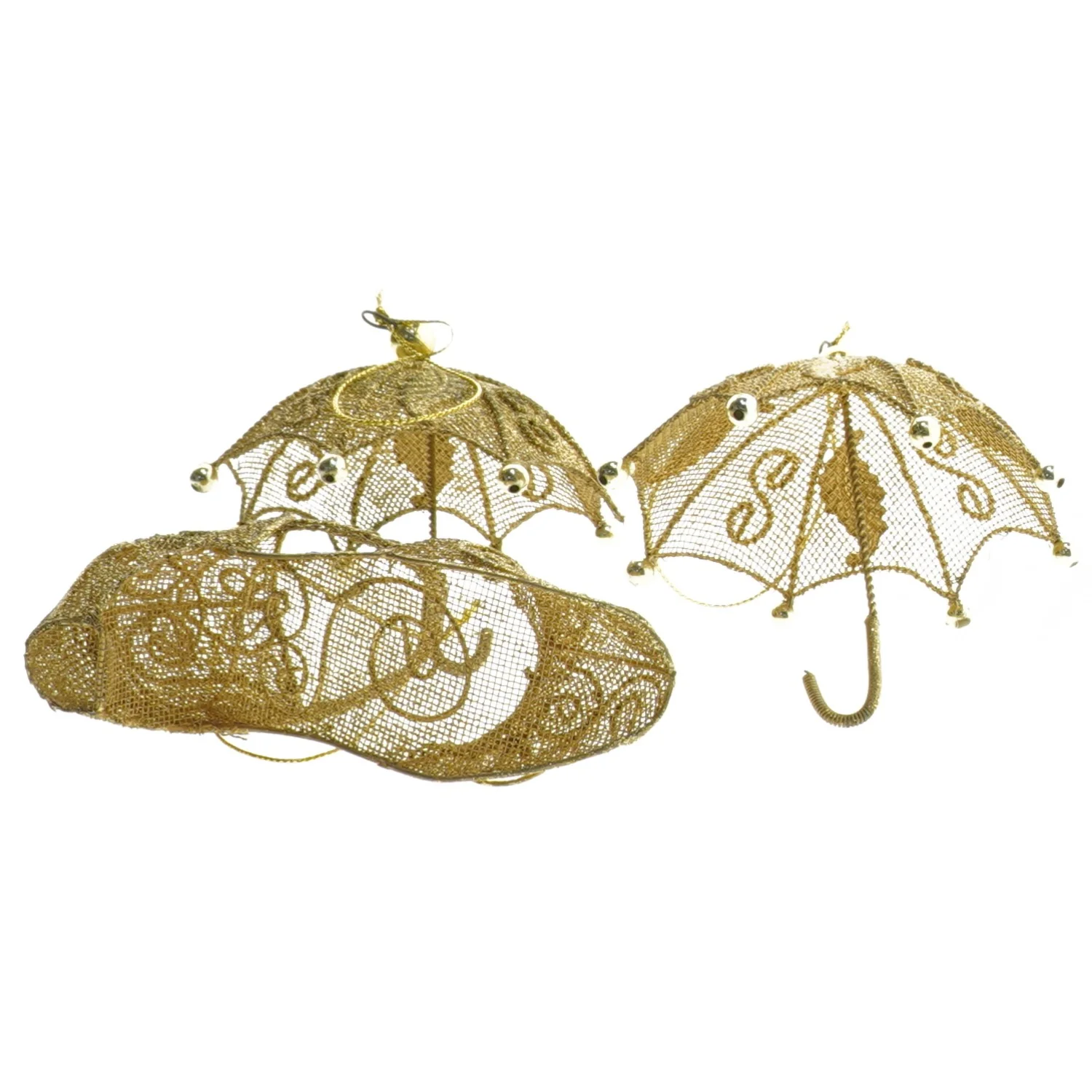 Filigran julepynt paraplyer og sko (str. 9-12 cm)