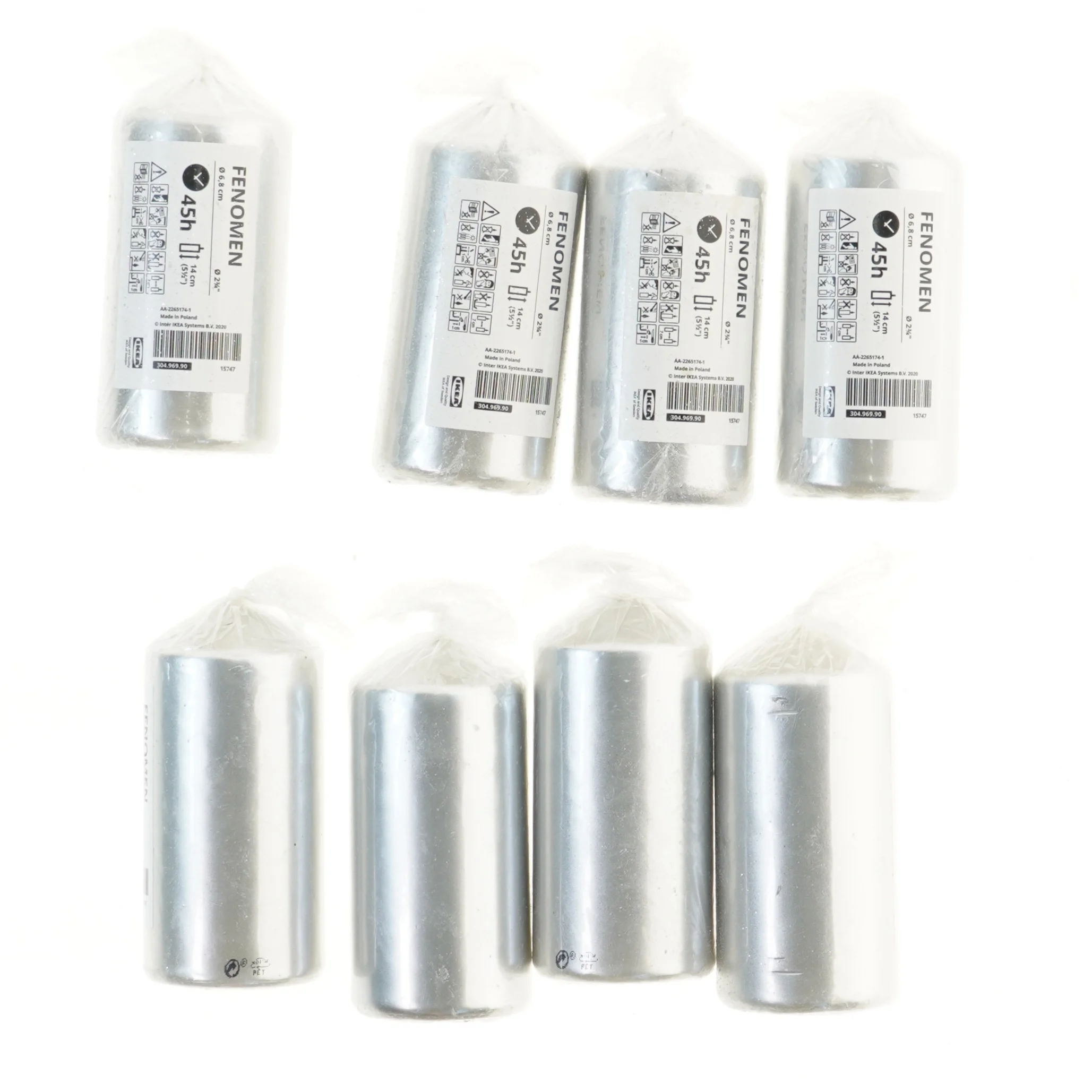 Bloklys sølv, 8 stk fra IKEA (str. 8 stk Ø 6,8 cm)