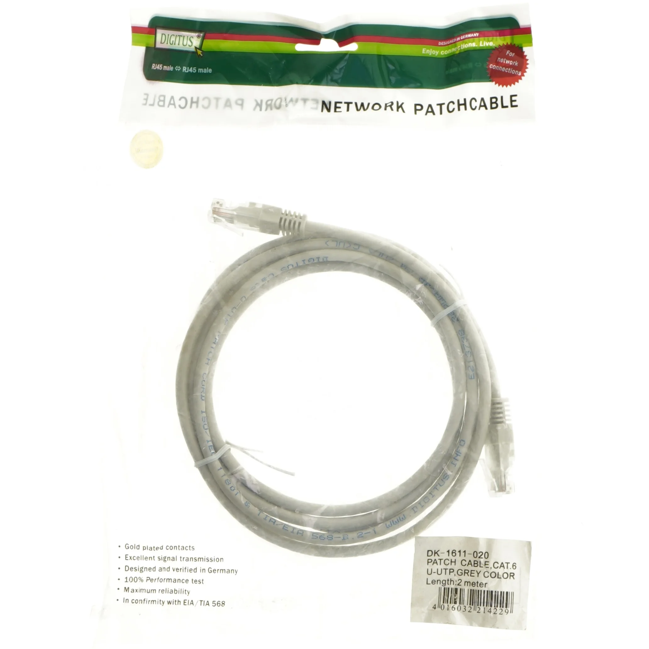 Netværkskabel CAT6 2 meter fra Digitus (str. 200 cm)