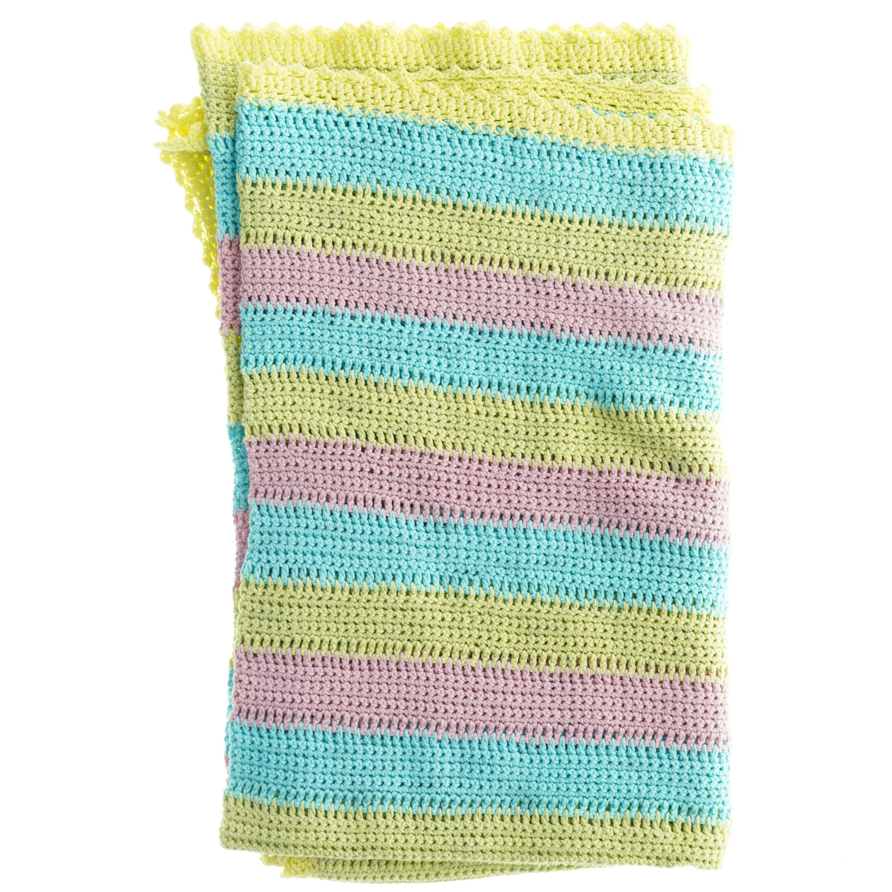 Hæklet tæppe med farvestriber (str. 132 x, 105 cm)