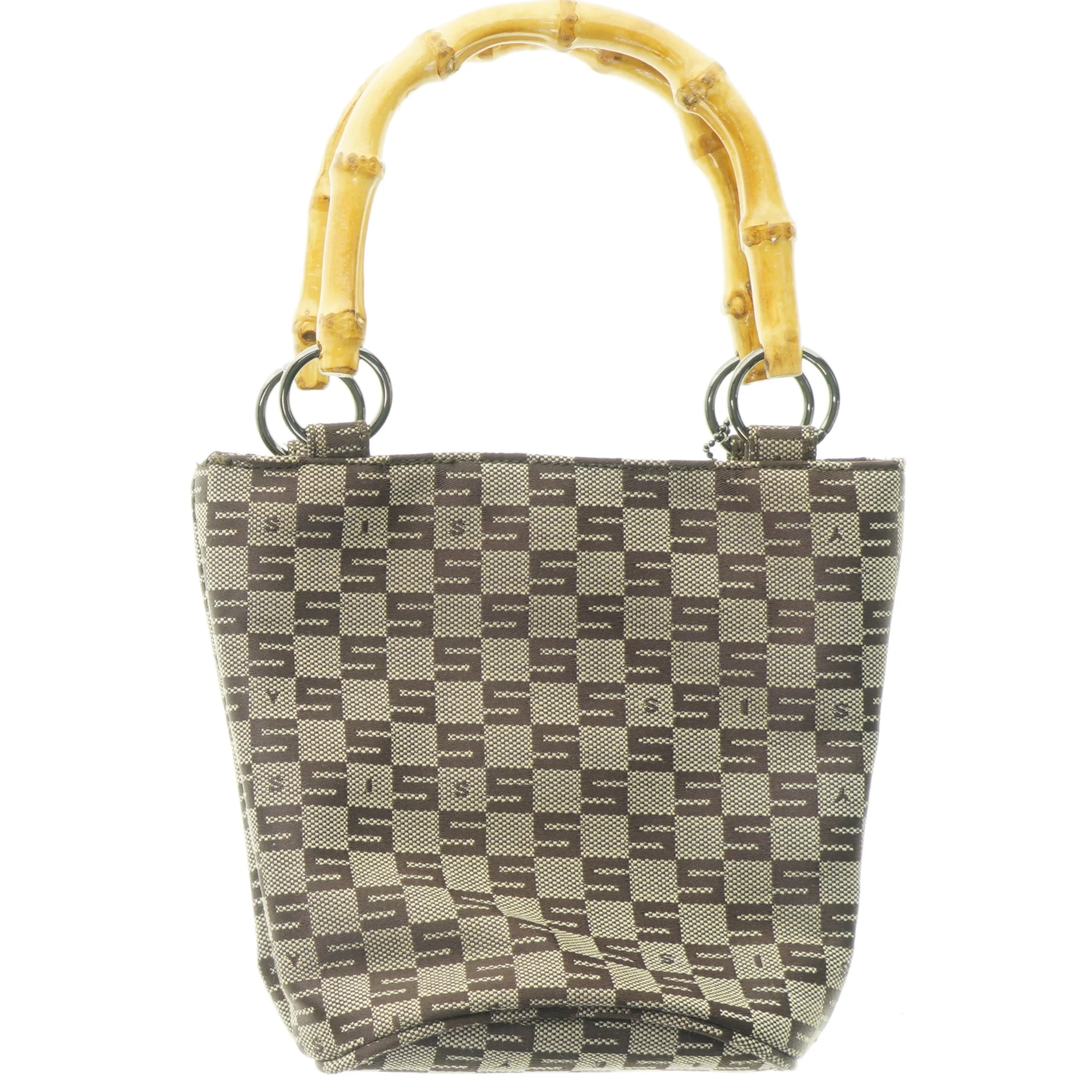 Mønstret håndtaske med bambushåndtag fra Sisley (str. 19 x 21 cm)