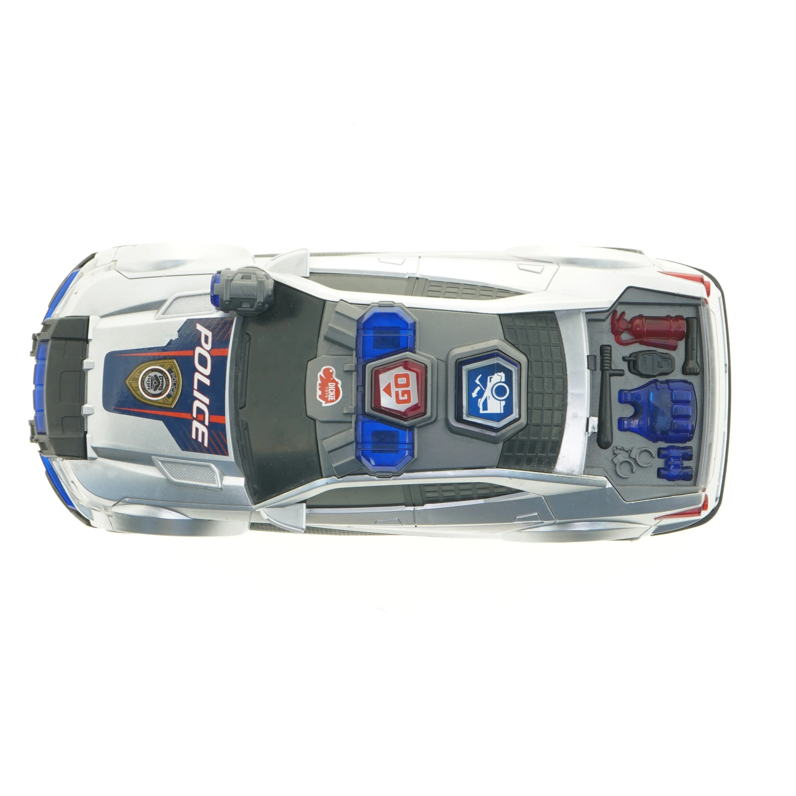 Politibil, måske fjernstyret (str. 33 x 14 x 11 cm)