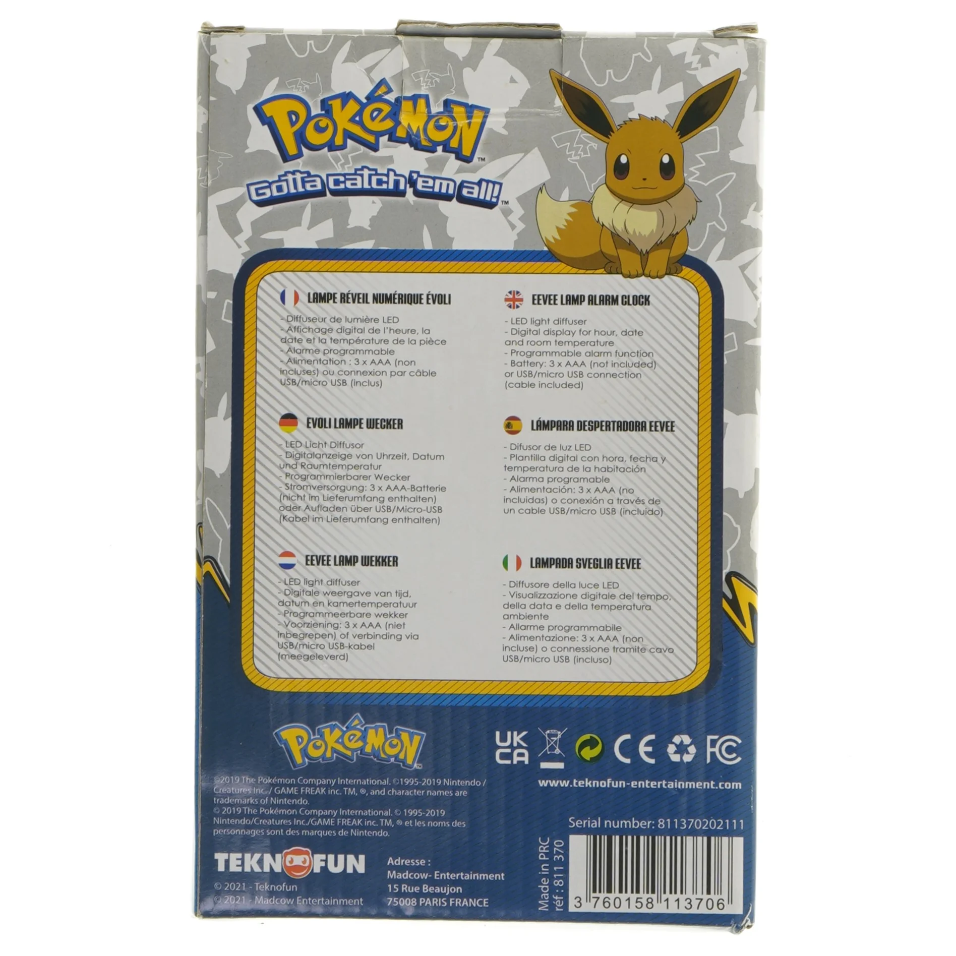 Eevee lamp alarm clock fra Pokemon (str. 20 cm)