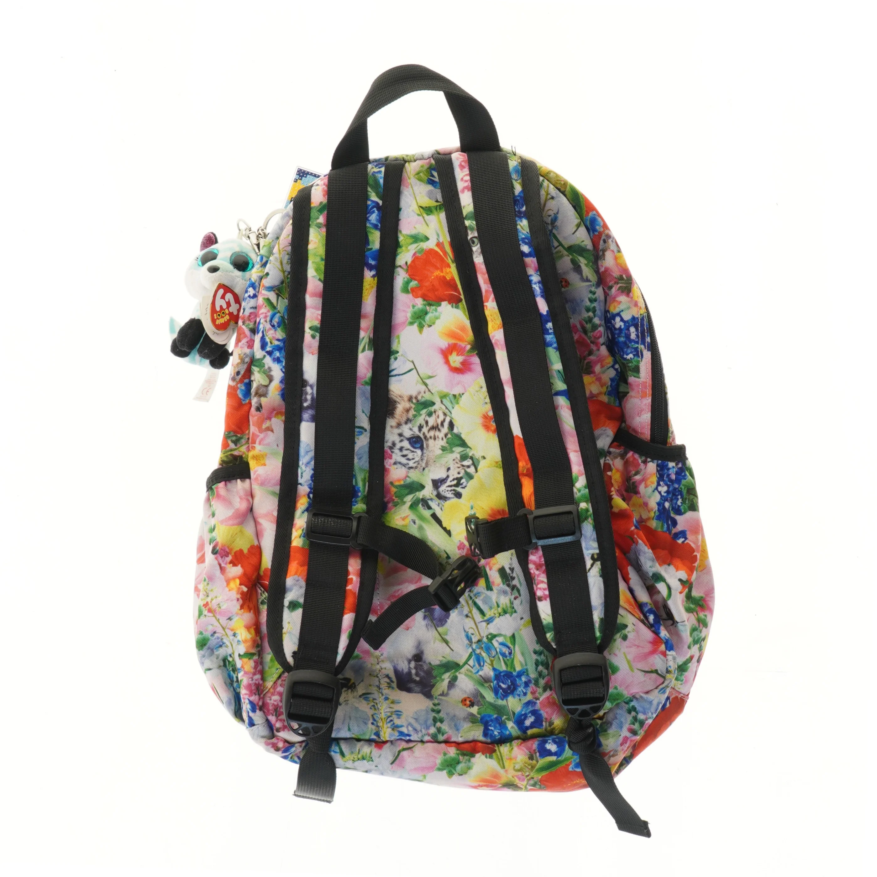 Blomstret rygsæk med vedhæng (str. 43x17x34 cm)