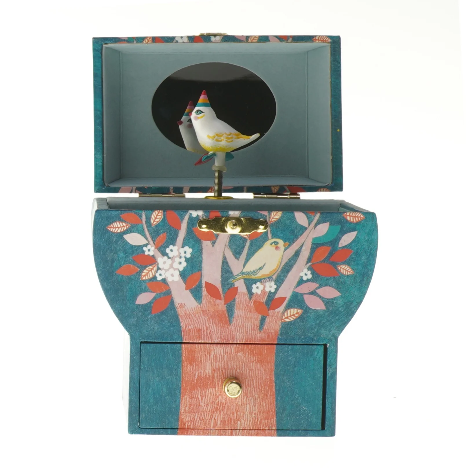 Musikalsk smykkeskrin med fuglemotiv (str. 16x13,5 cm)