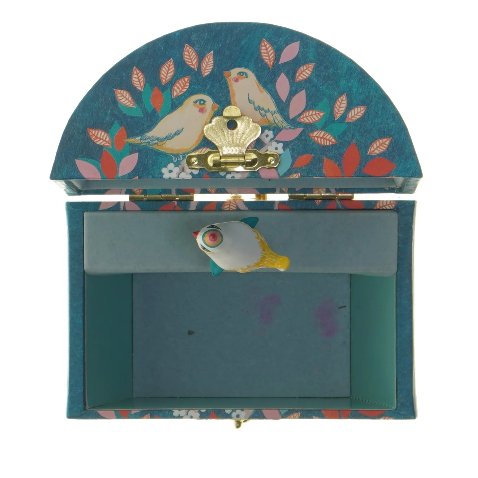 Musikalsk smykkeskrin med fuglemotiv (str. 16x13,5 cm)