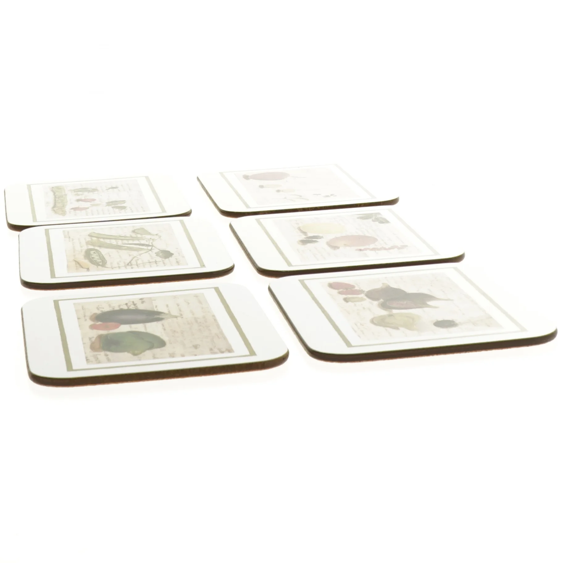 Bord brikker med frugt- og grøntsagsmotiver (str. 11,5 x 9,5 cm)