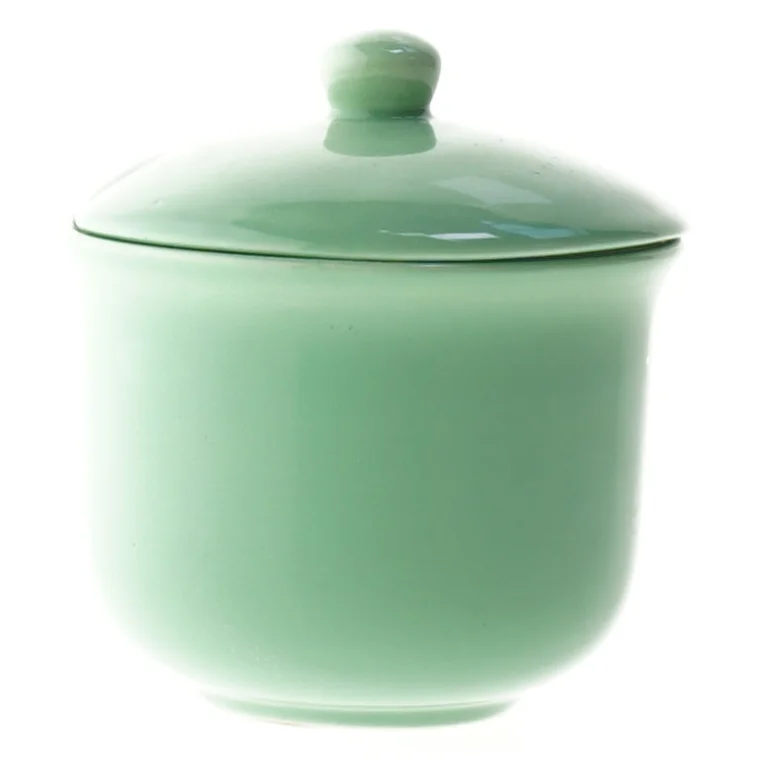 Grøn keramik krukke med låg fra Cerind (str. 11 cm)