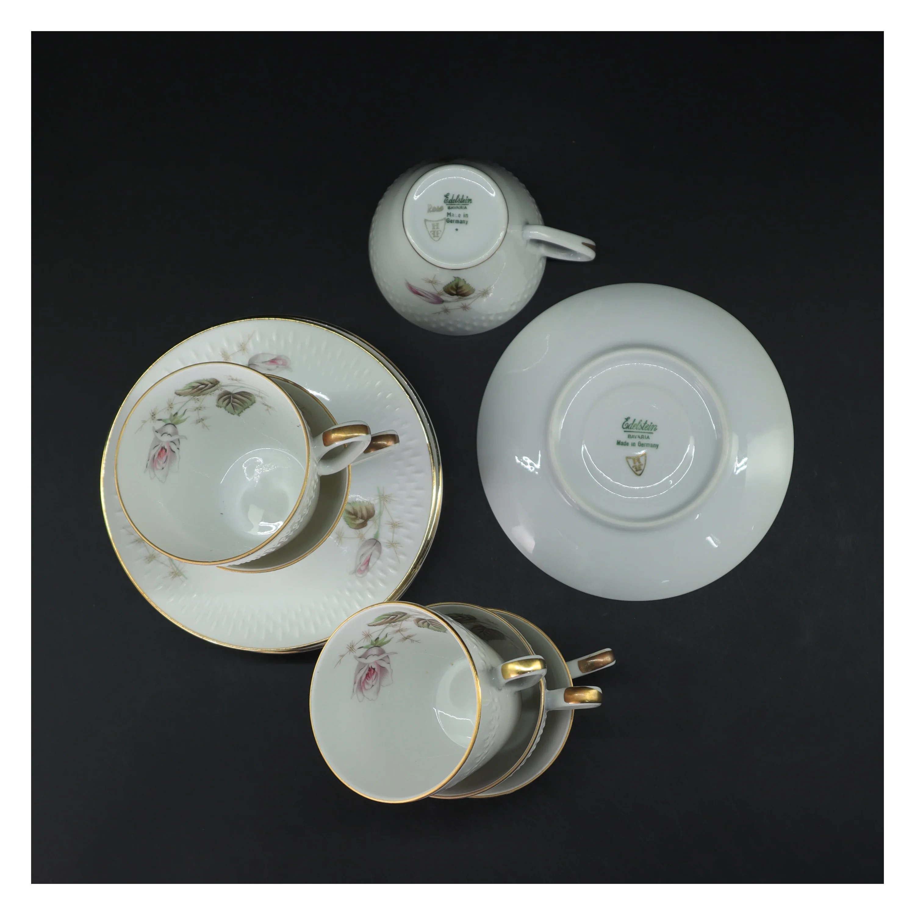 Porcelæns kaffekopper med underkopper fra Edelstein Bavaria (str. 6 stk Ø 7,5 & 13,5 cm)