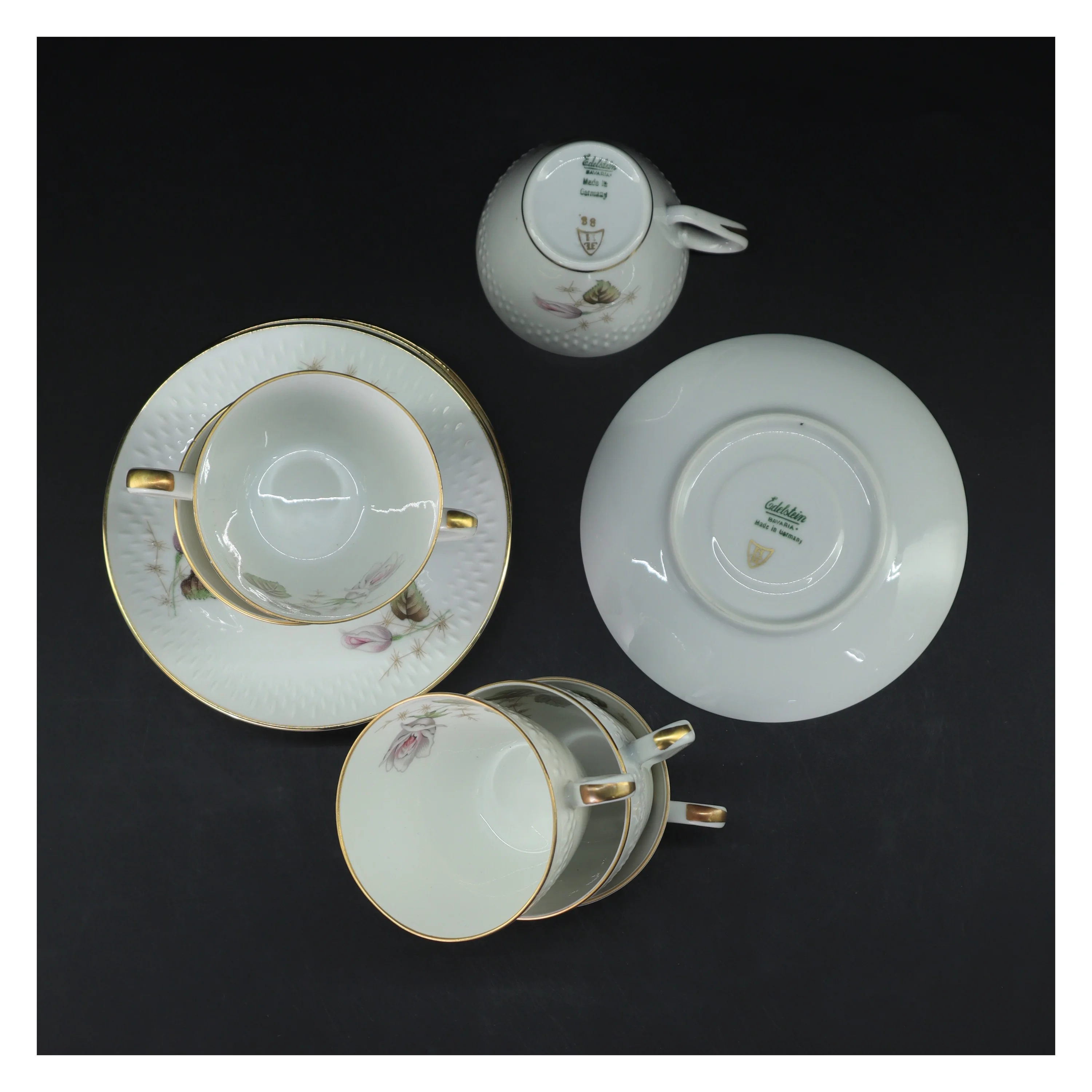 Porcelænskopper med underkopper fra Edelstein Bavaria (str. 6 stk Ø 7,5 & 13,5 cm)