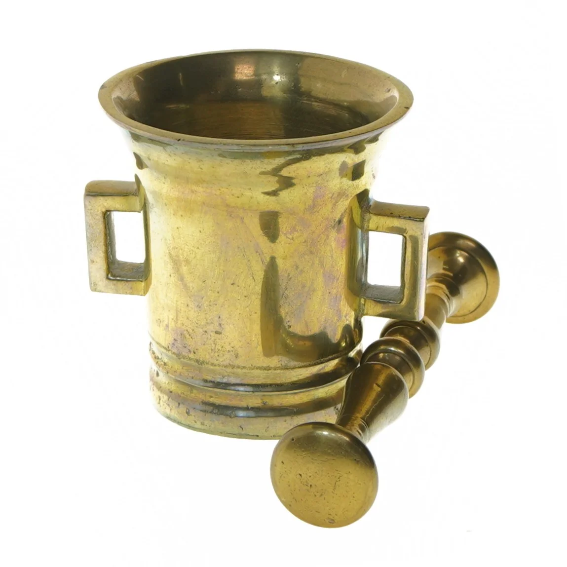 Messing morter med støder (str. Ø 9x9,5 cm)