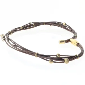 Læderarmbånd med metaldetaljer (str. 37 cm)