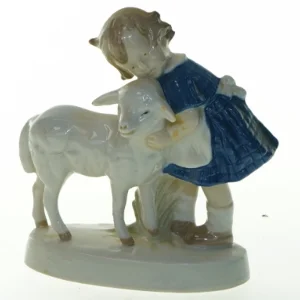 Unden Glace Porcelænsfigur barn og lam (str. 11x13,5 cm)