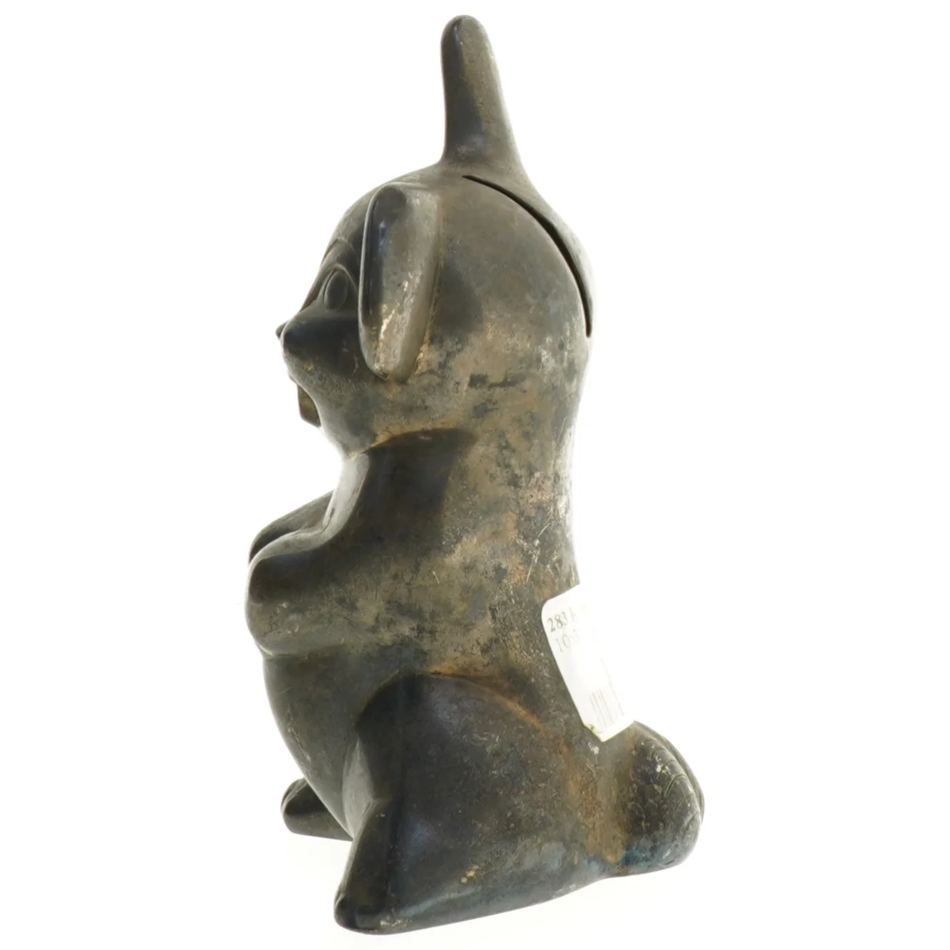 Gammel sparegris i form af figur (str. 14 cm)