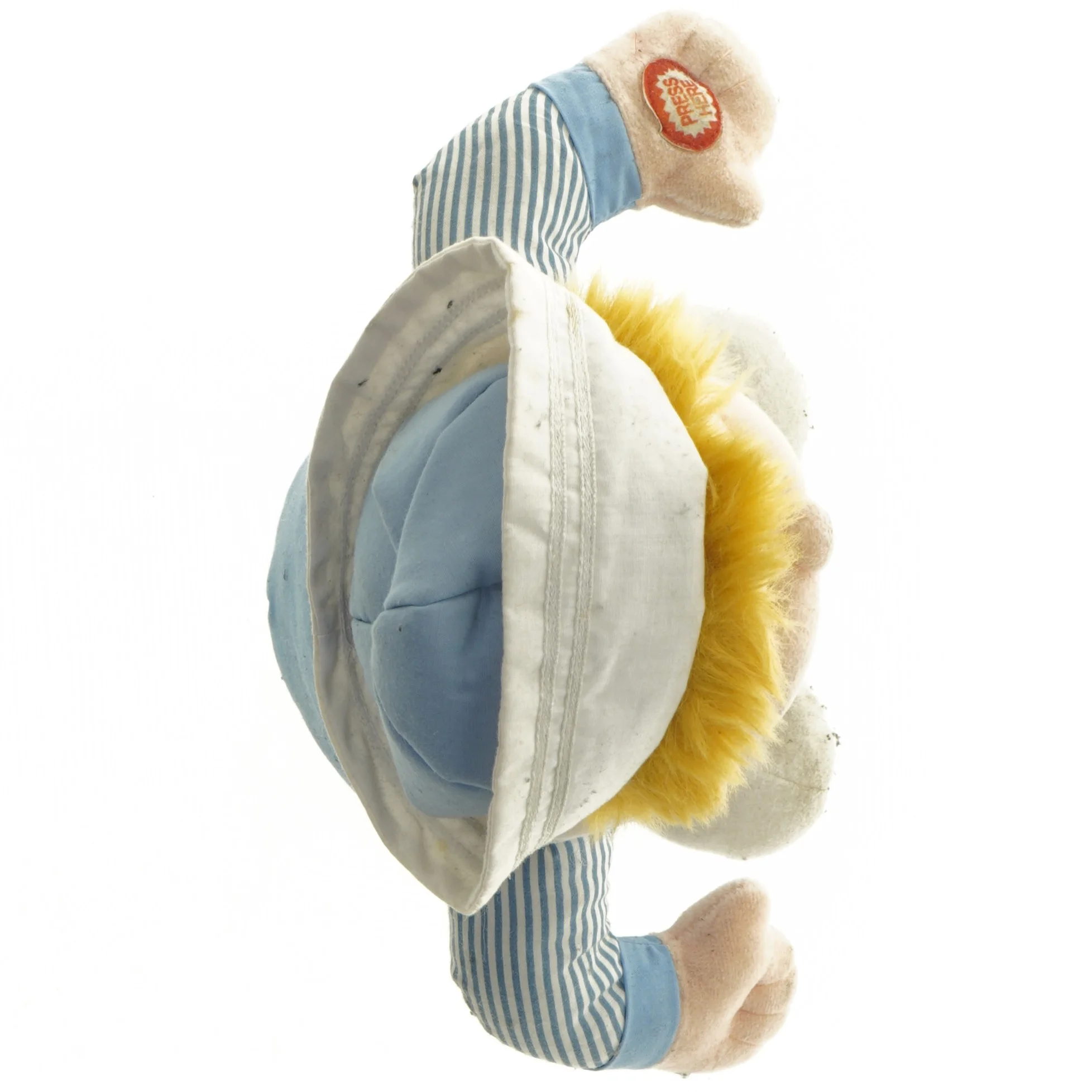 Blå og hvid stofdukke