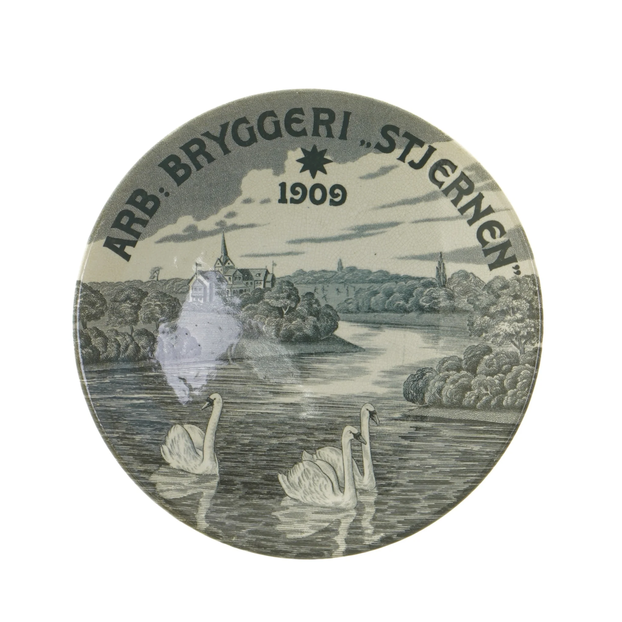 Dekorativ tallerken med bryggerimotiv (str. Ø 19 cm)