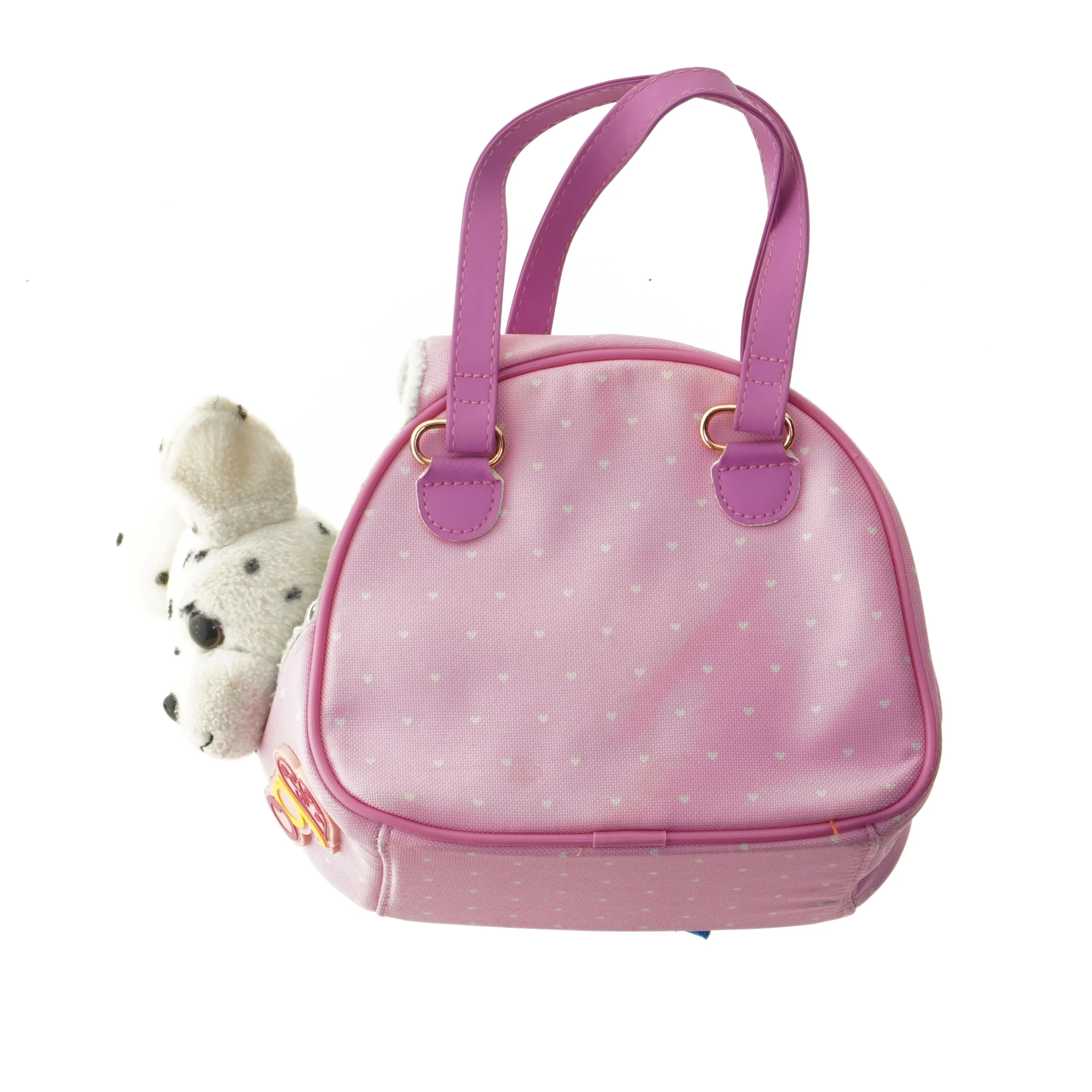 Lyserød taske med dalmatinerskulptur (str. 22x18 cm)