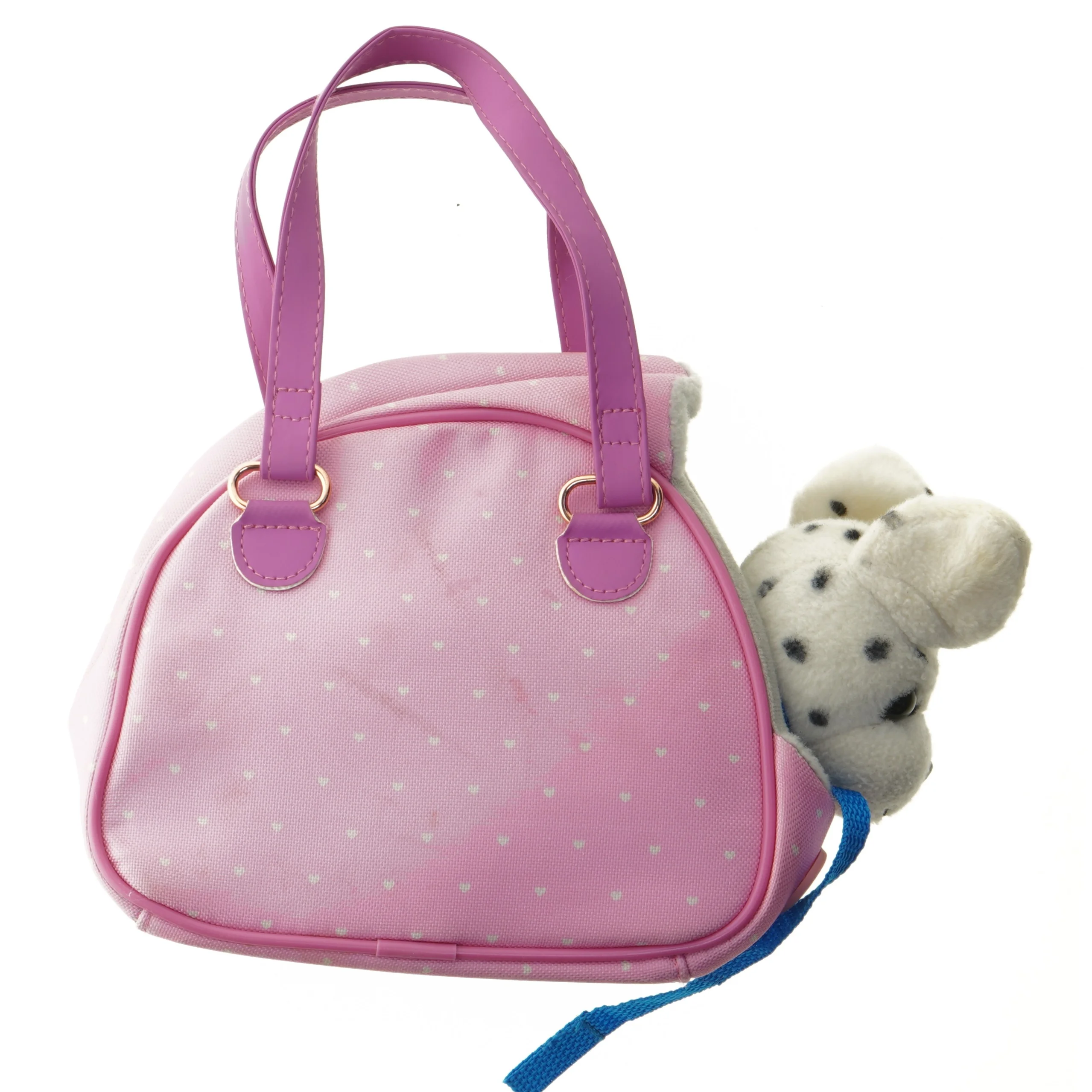 Lyserød taske med dalmatinerskulptur (str. 22x18 cm)