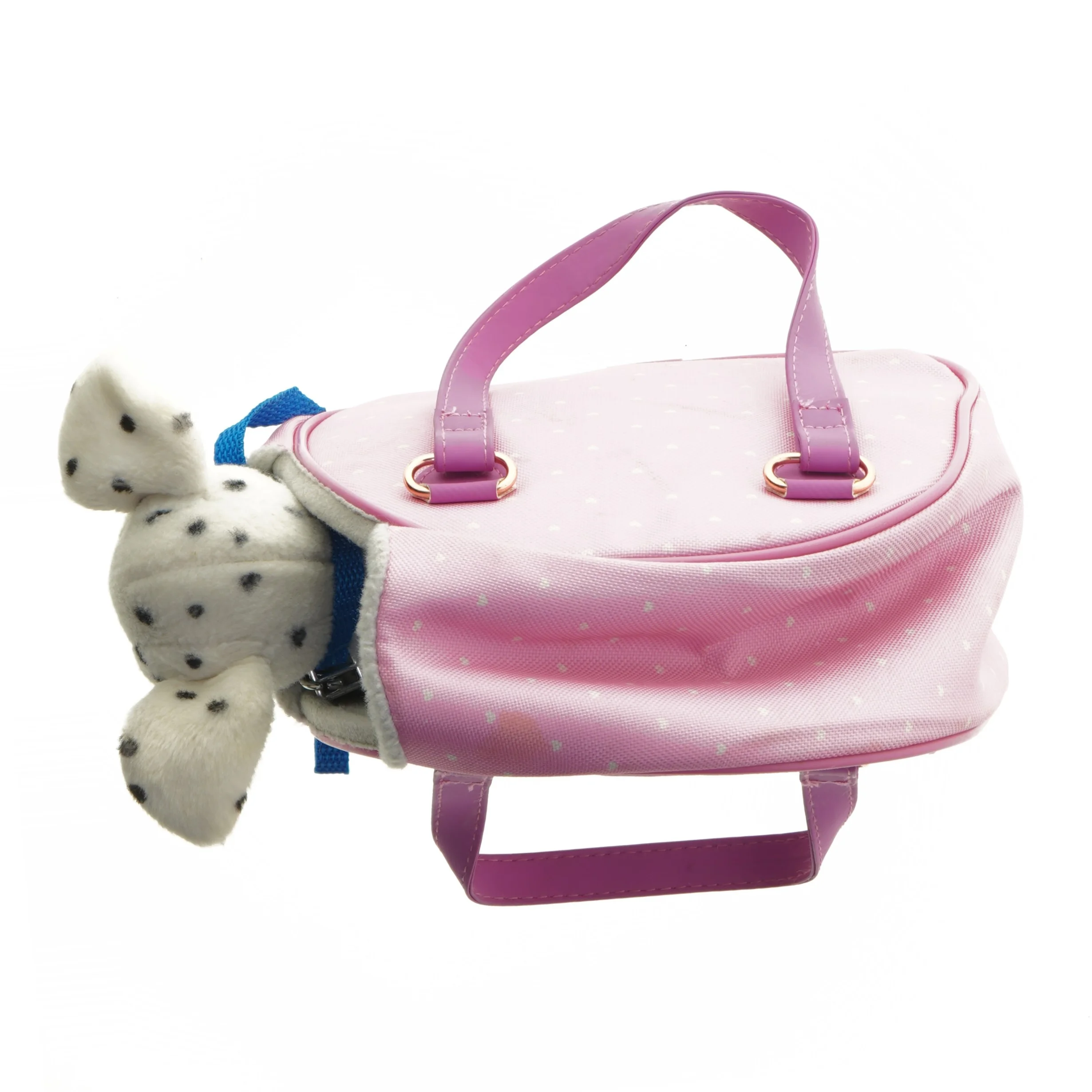 Lyserød taske med dalmatinerskulptur (str. 22x18 cm)