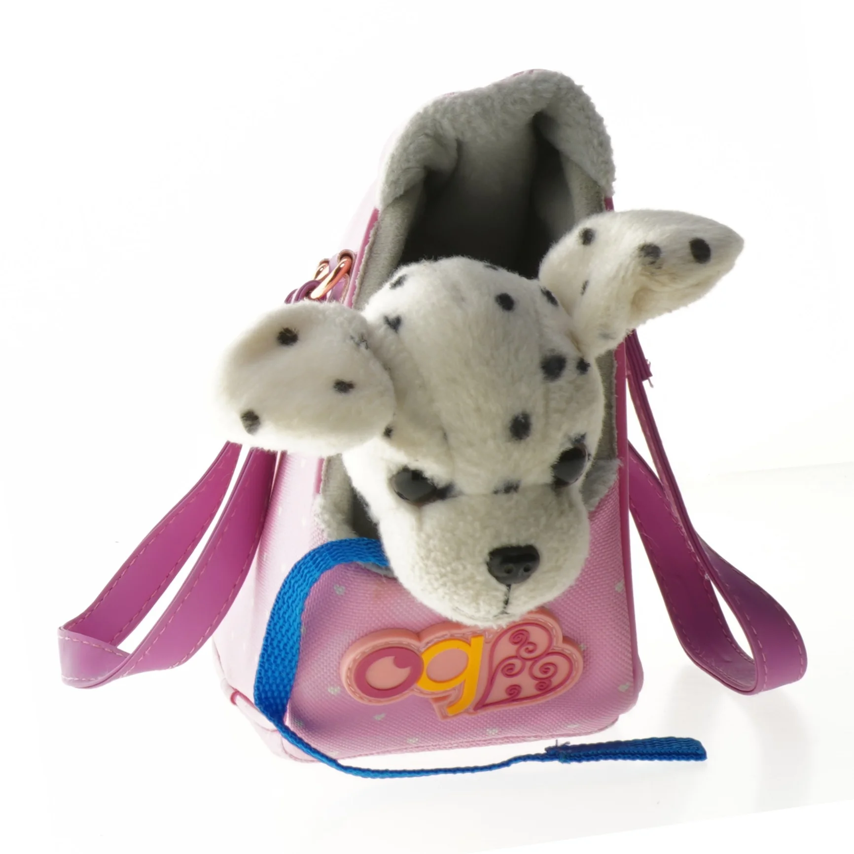 Lyserød taske med dalmatinerskulptur (str. 22x18 cm)