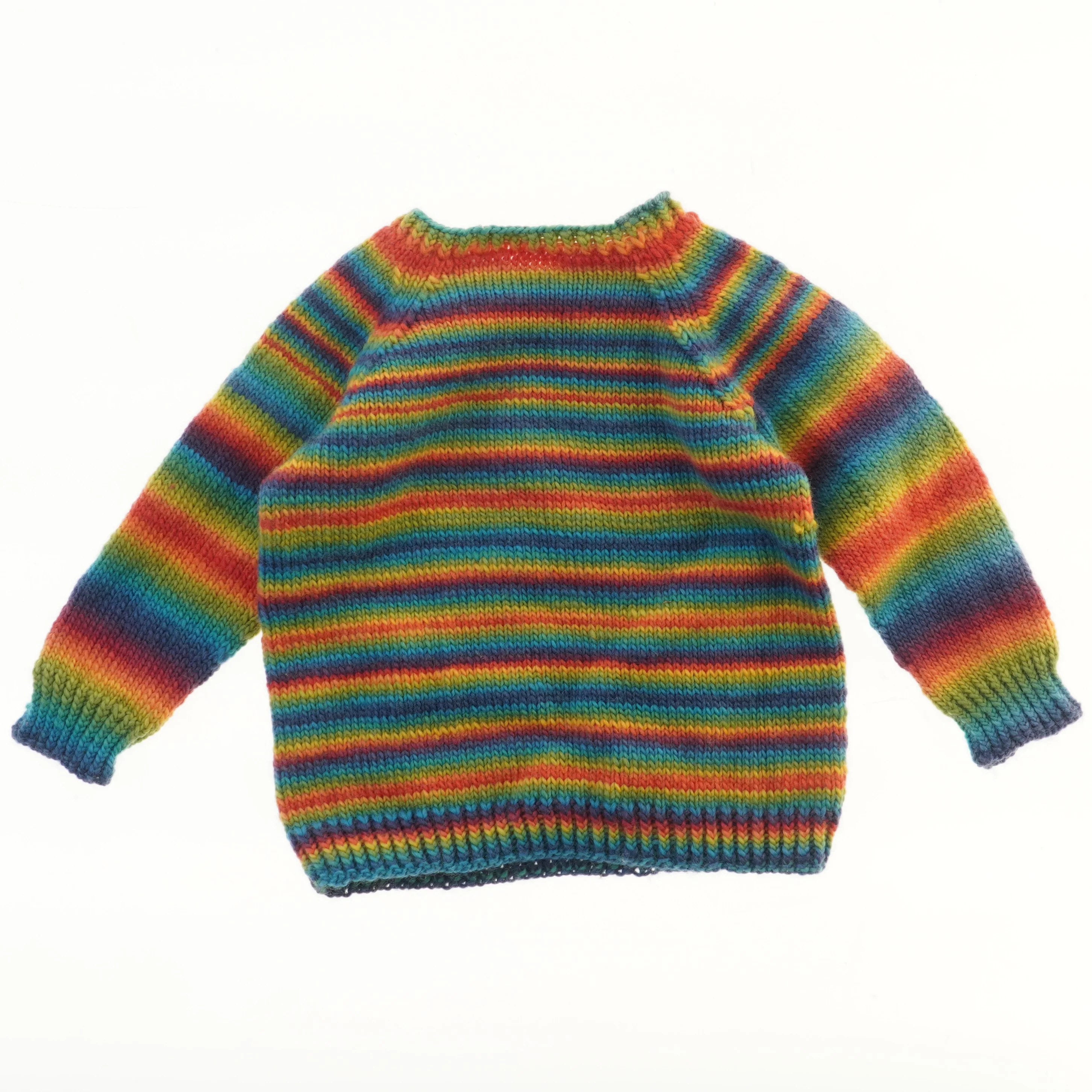 Strikket regnbue uldtrøje (str.  33x39 cm)