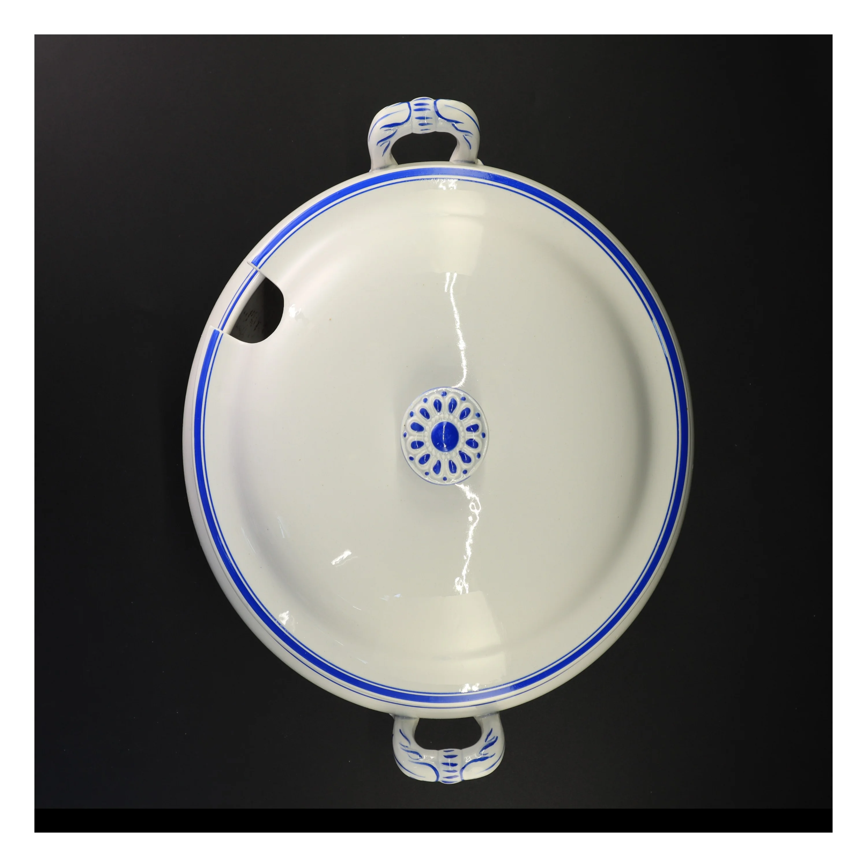 Hvid og blå porcelænssuppe terrin (str. 29 cm)