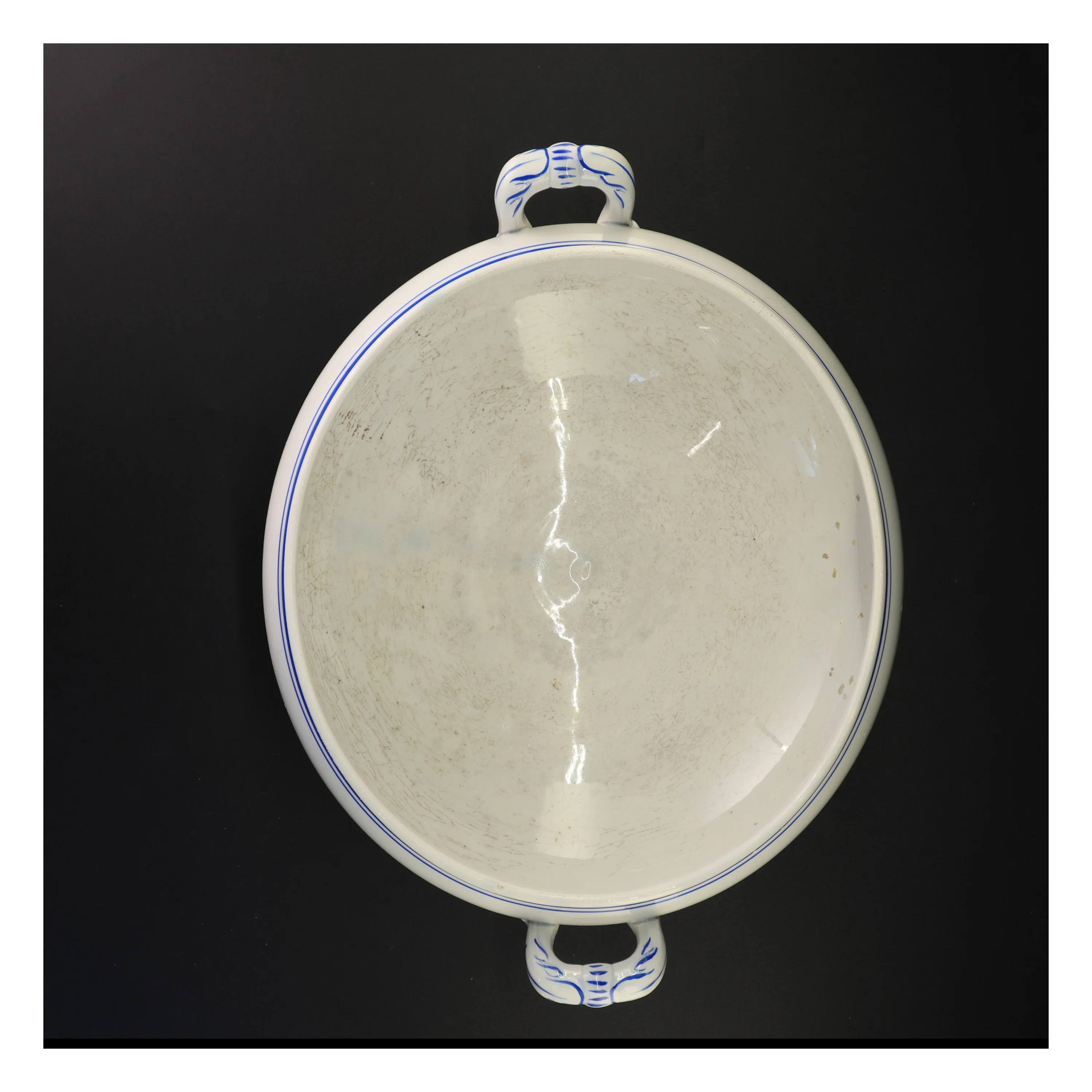 Hvid og blå porcelænssuppe terrin (str. 29 cm)