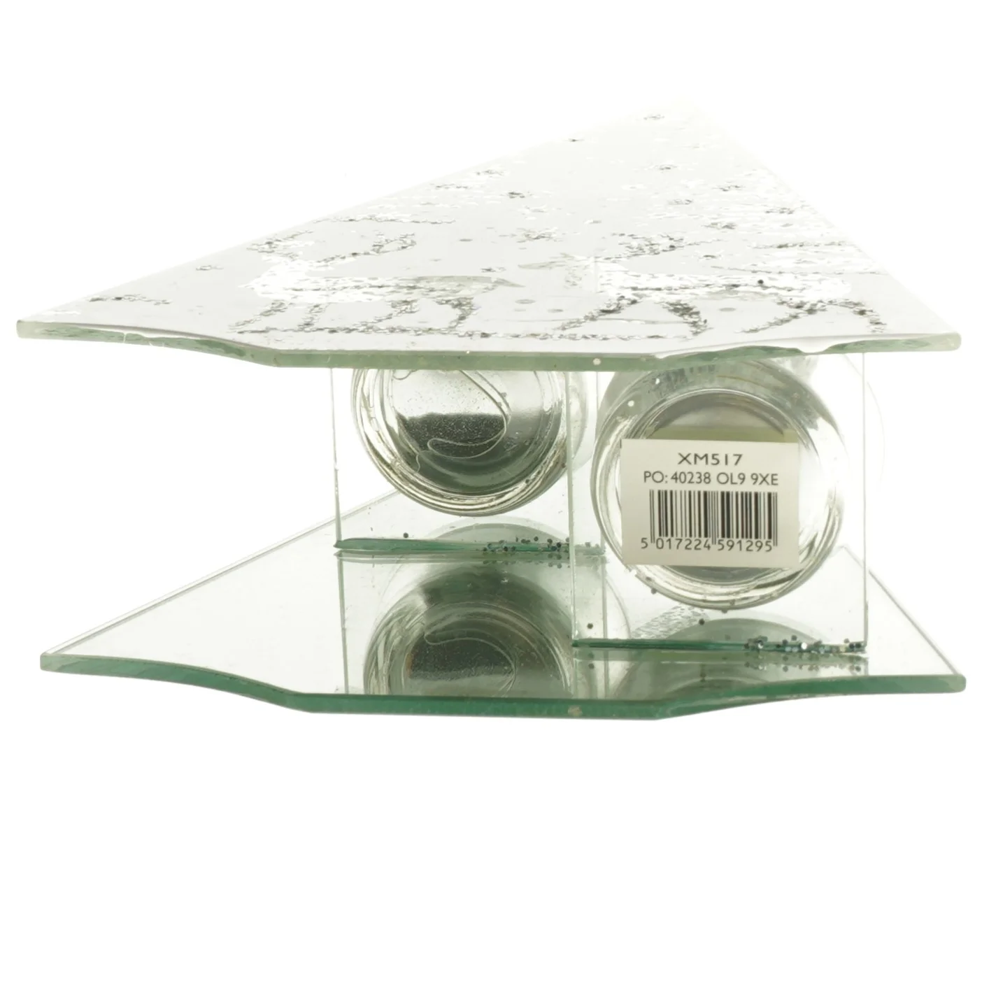 Dekorativt juletræ i glas med rensdyrmotiv (str. 24x16 cm)