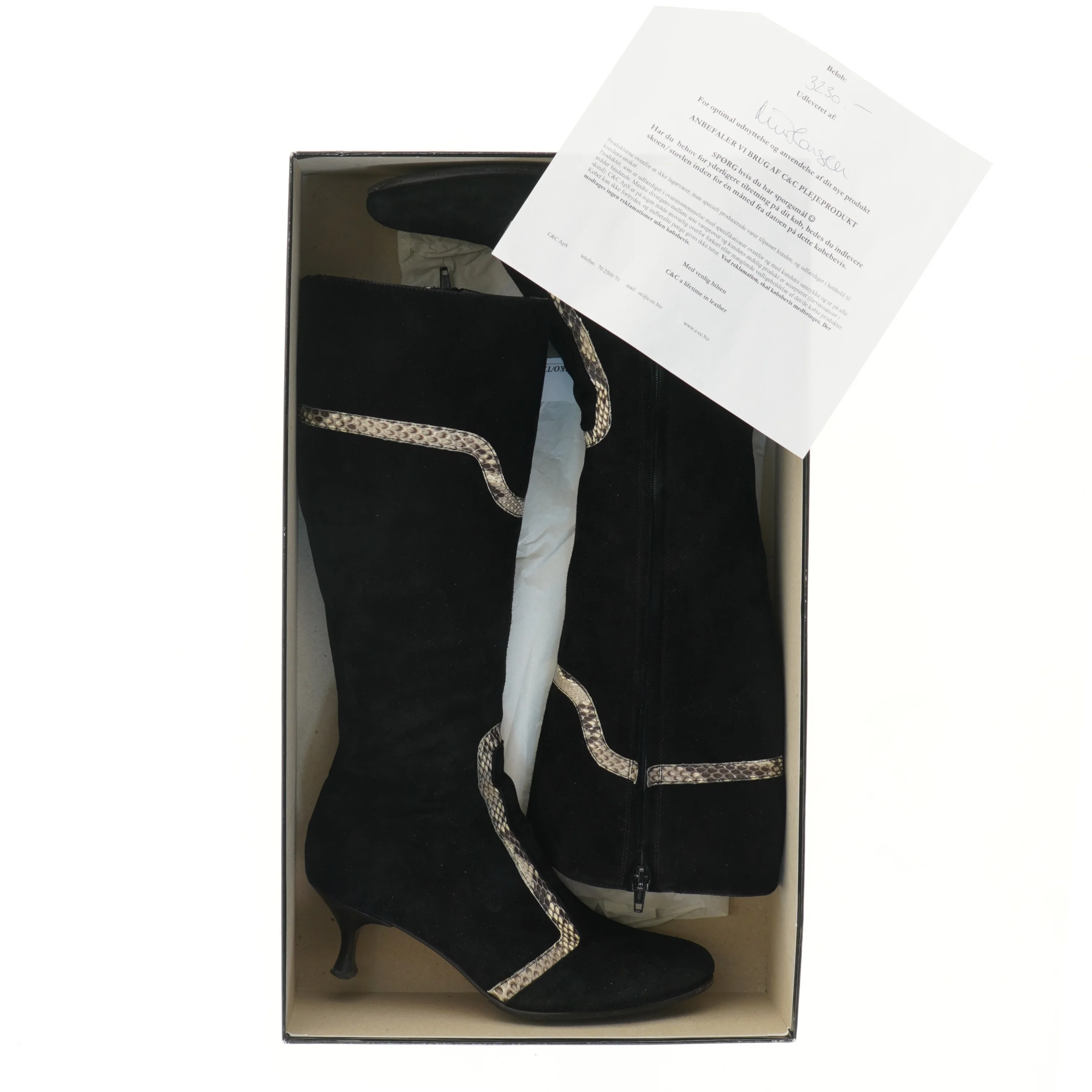 Sorte,  italienske håndsyede højhælede støvler fra C&C lifetime i leather (str. 37,5 )