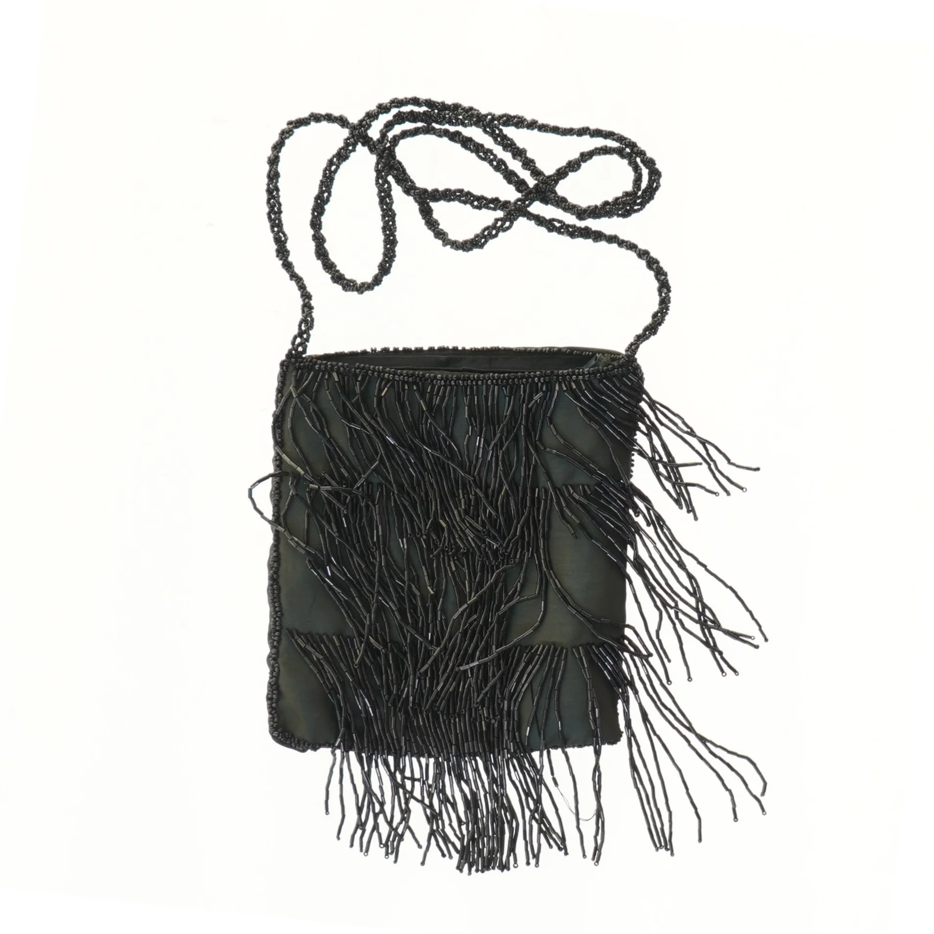 Sort taske med frynser (str. 17x16 cm)