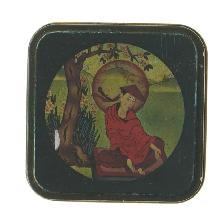 Dekorativ blikdåse med motiver (str. 8x9 cm)