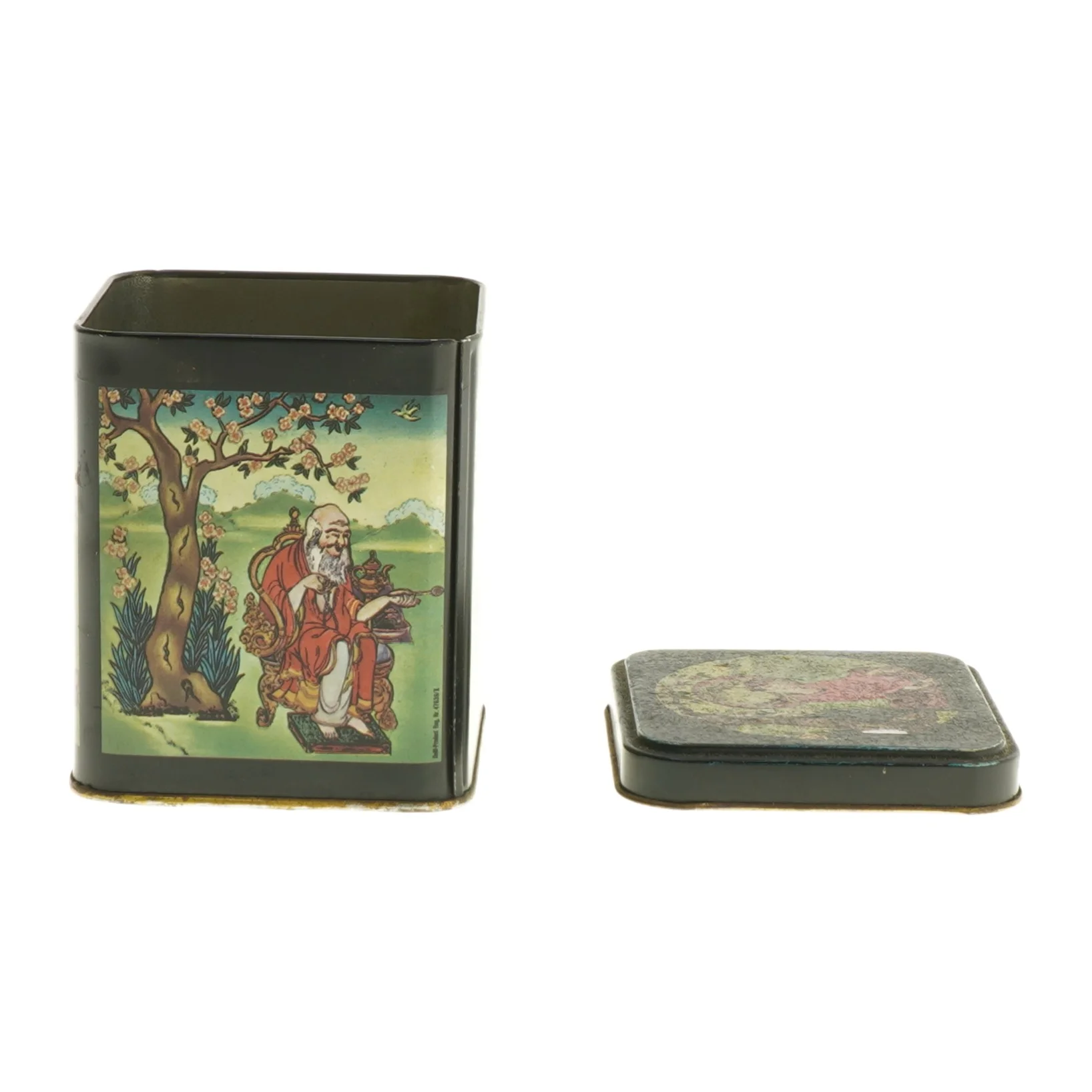 Dekorativ blikdåse med motiver (str. 8x9 cm)