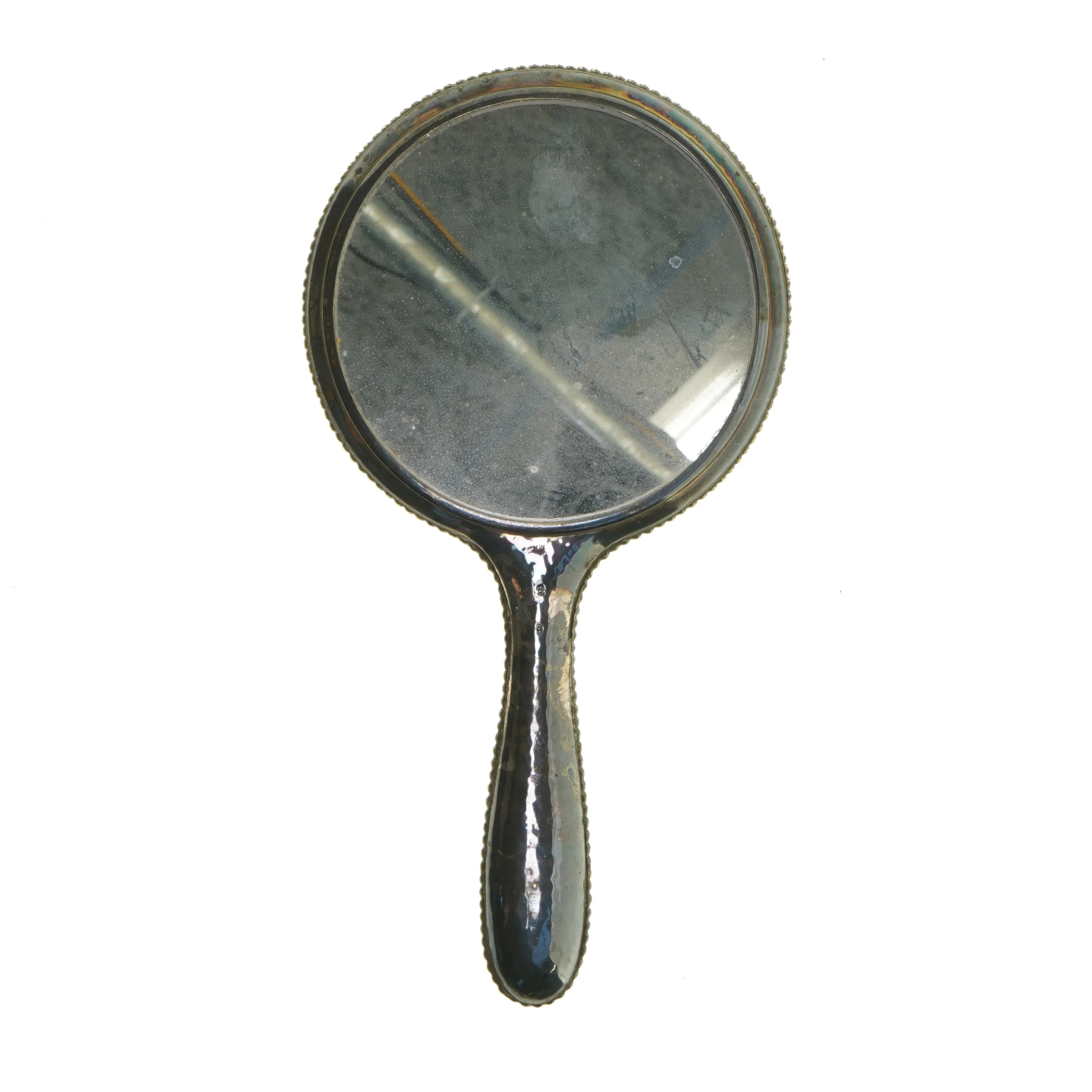 Håndspejl i metal (str. Ø 15,5 cm længde 30 cm)