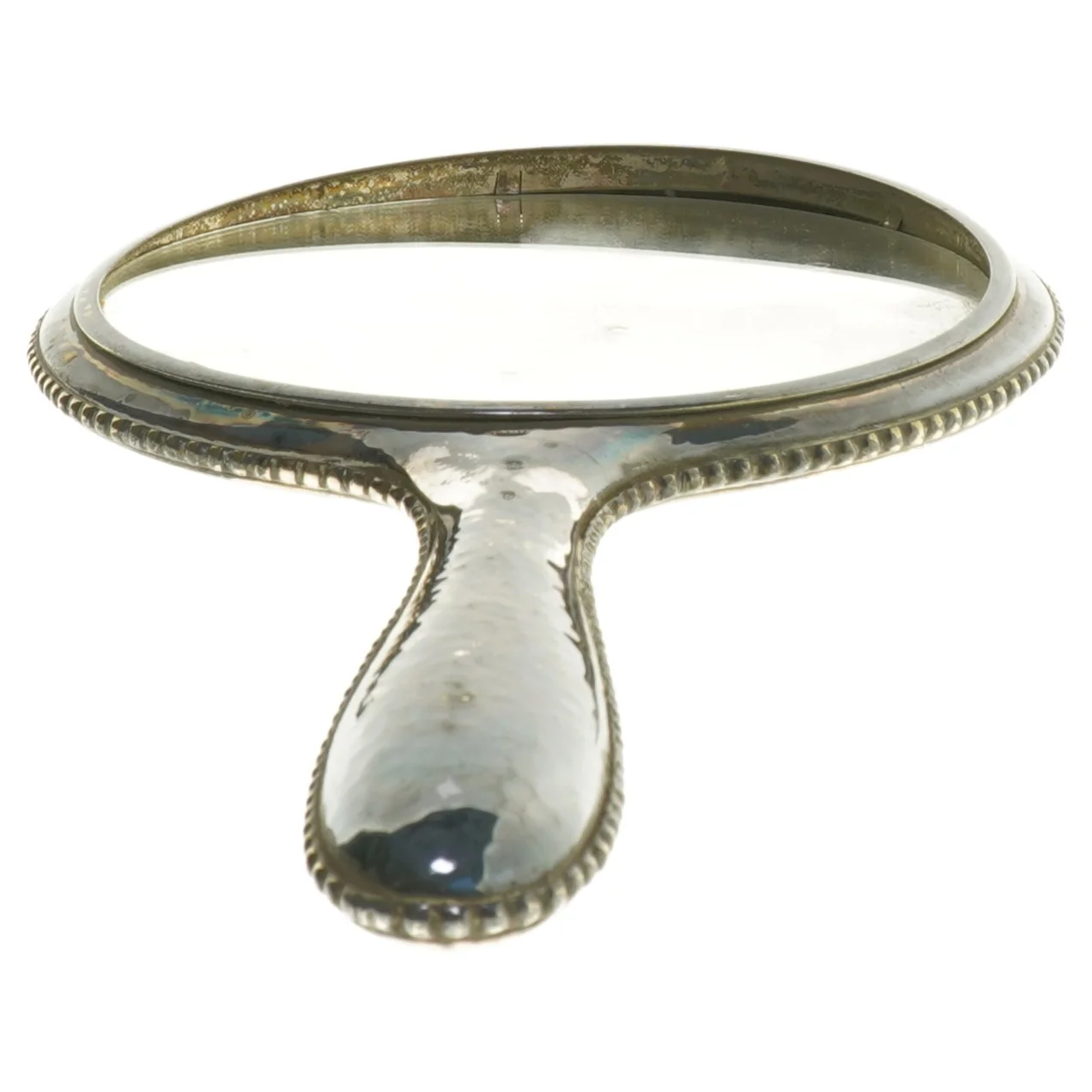 Håndspejl i metal (str. Ø 15,5 cm længde 30 cm)