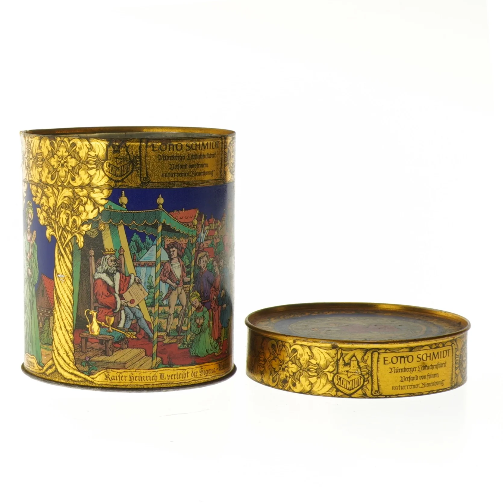 Dekorativ dåse med kejsermotiv (str. Ø 10,5 cm længde 12 cm)