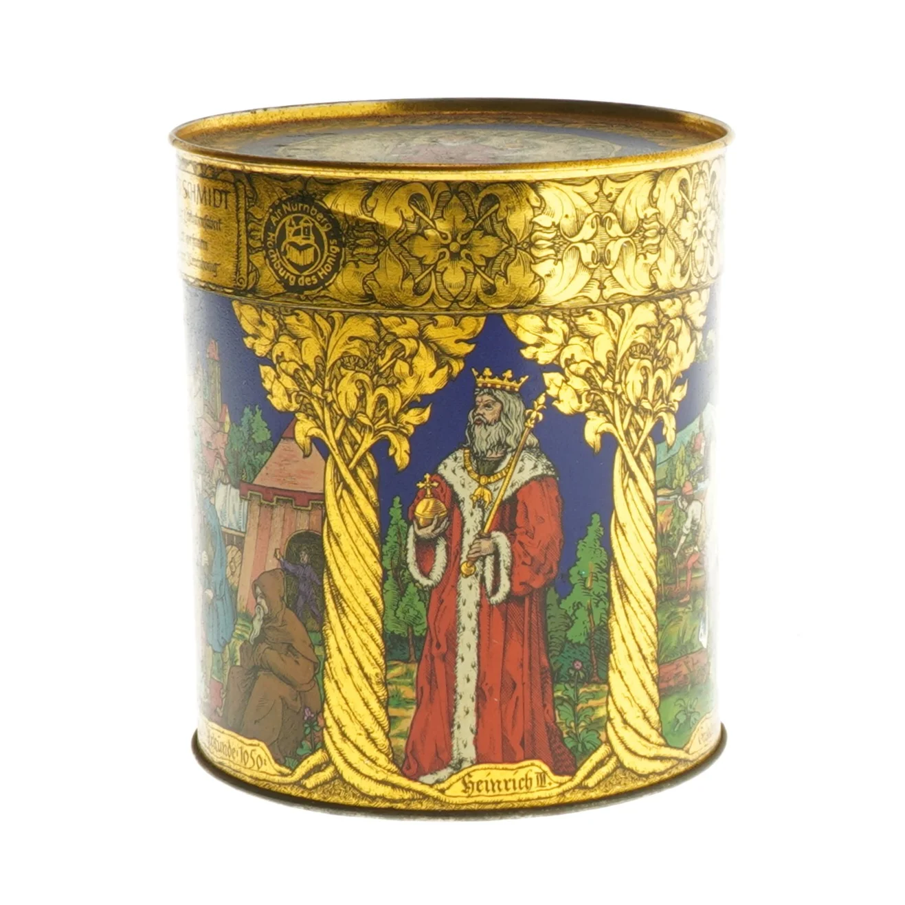 Dekorativ dåse med kejsermotiv (str. Ø 10,5 cm længde 12 cm)