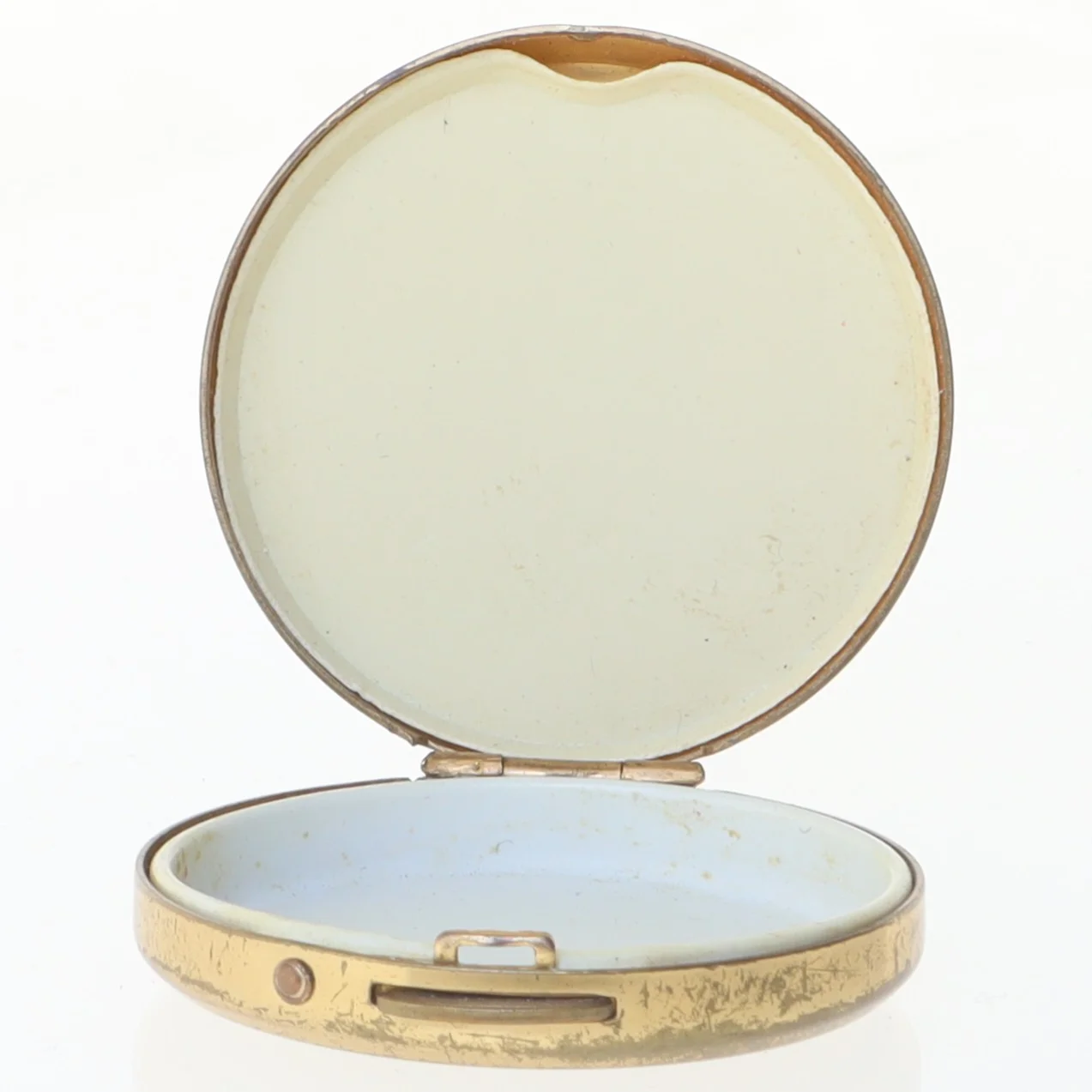 Rund vintage pudderdåse med perlemor (str. Ø 4 cm)