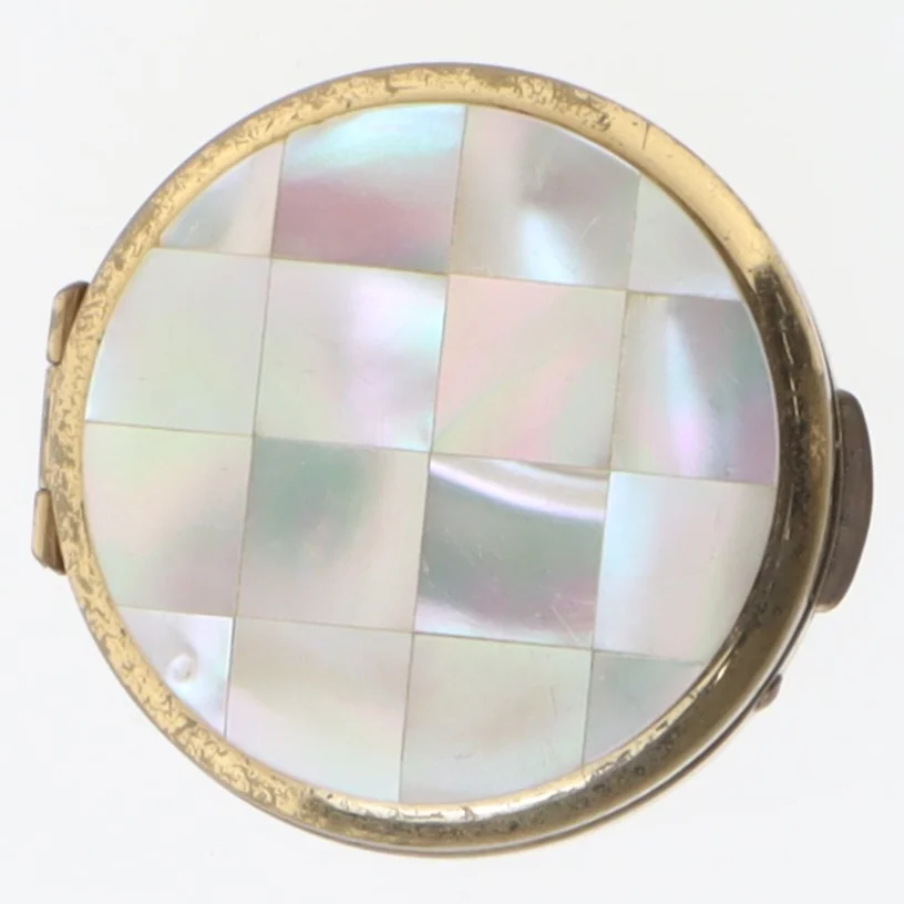 Rund vintage pudderdåse med perlemor (str. Ø 4 cm)