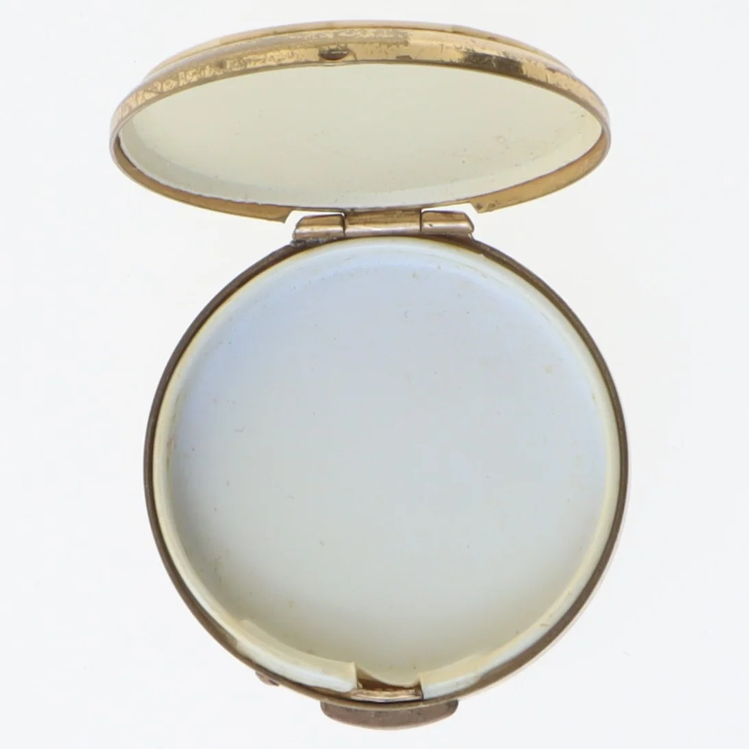 Rund vintage pudderdåse med perlemor (str. Ø 4 cm)