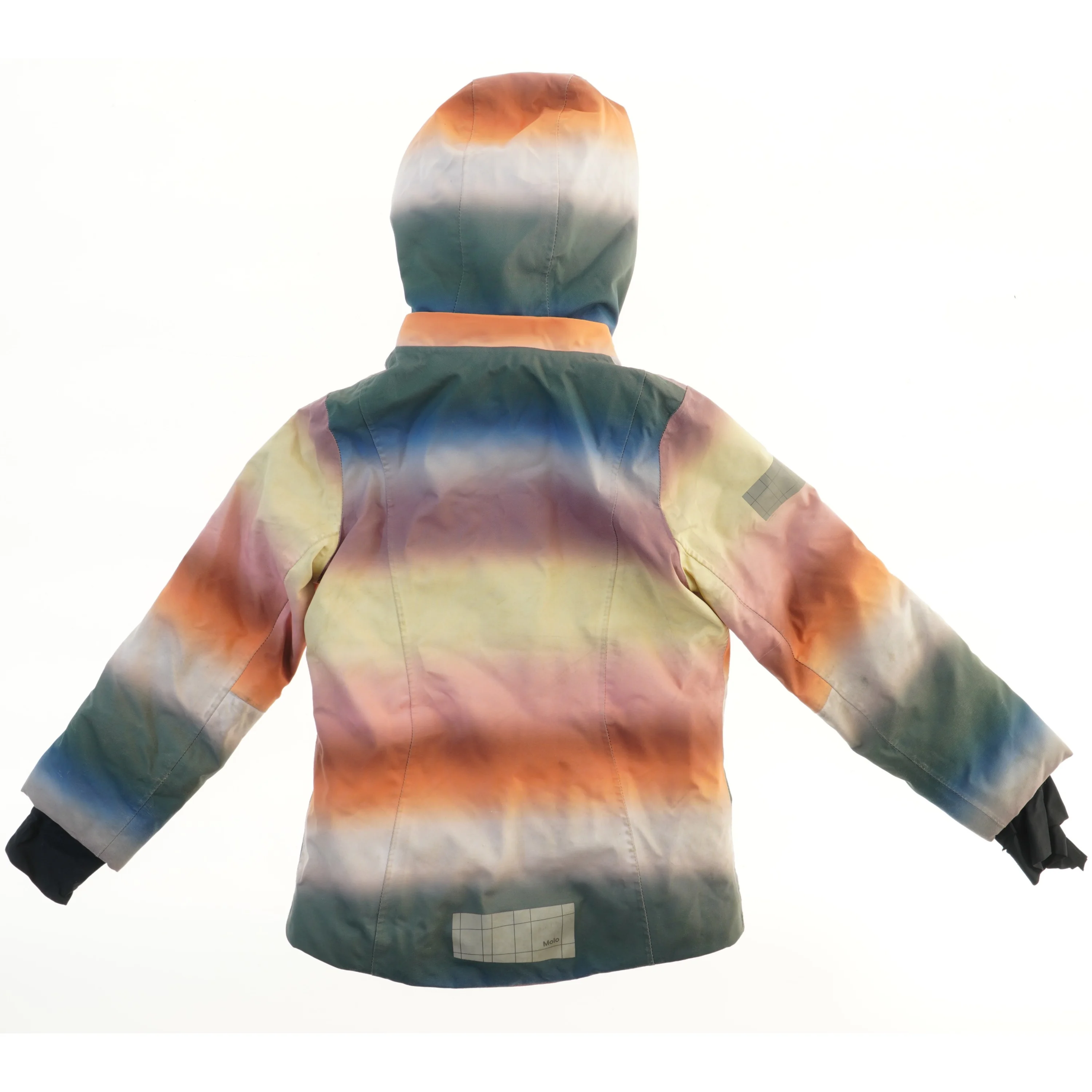 Farverig vinterjakke med hætte fra Molo (str. 122)