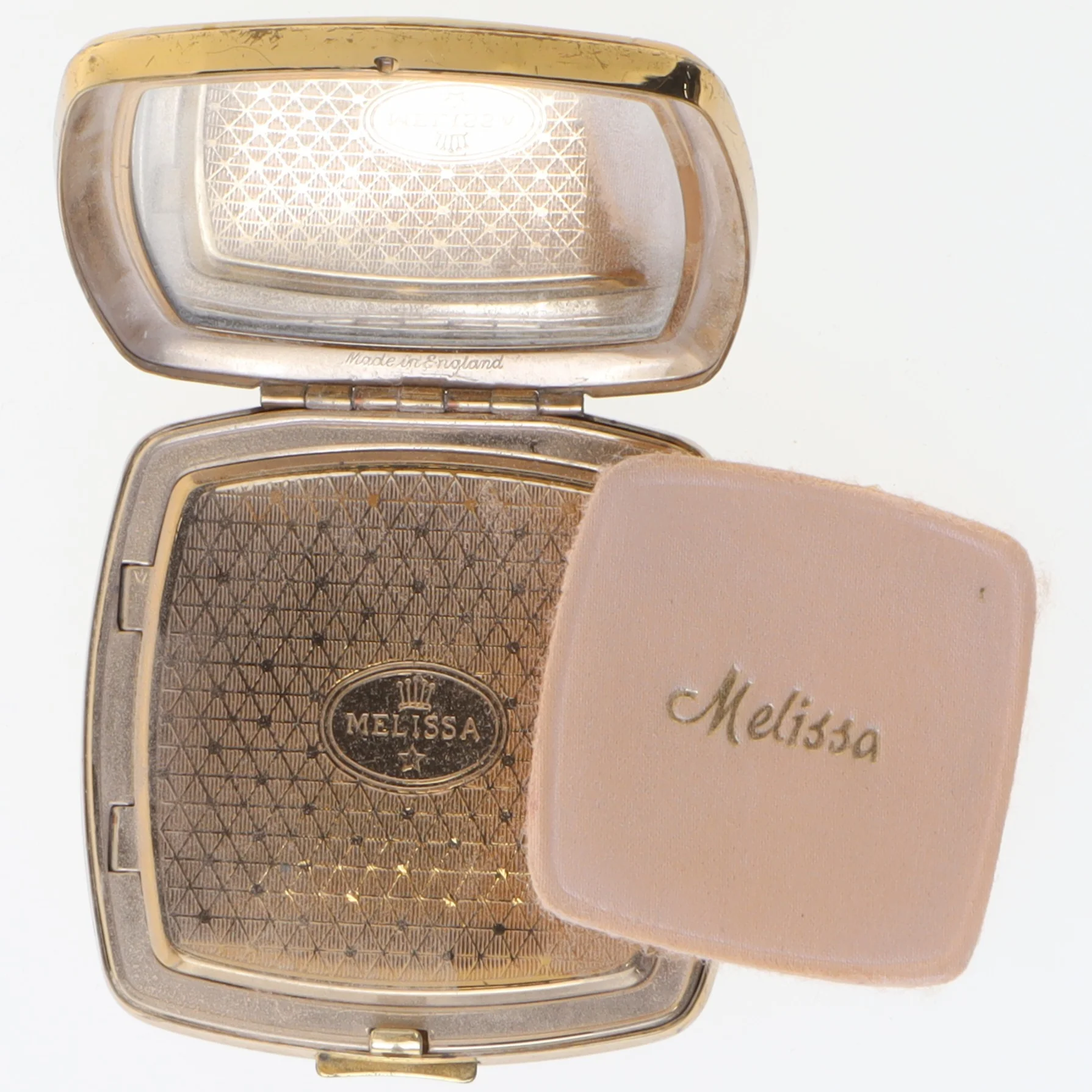 Vintage pudderdåse med spejl fra Melissa (str. 6x6 cm)