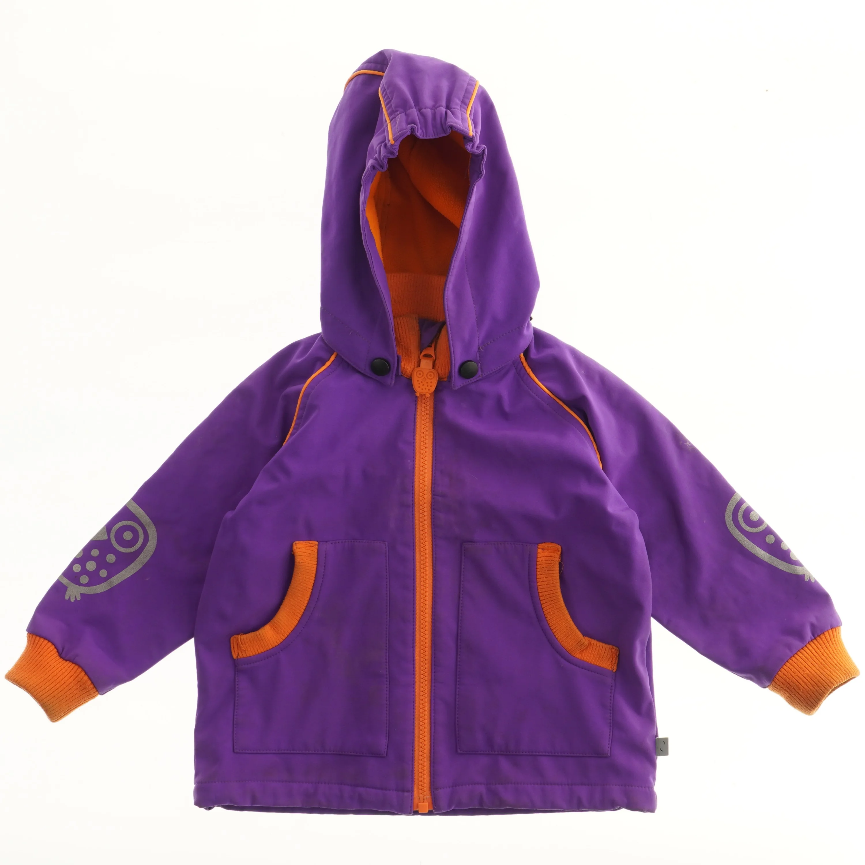 Børne regnjakke med hætte og uglemotiv fra Ej Sikke Lej (str. 98)