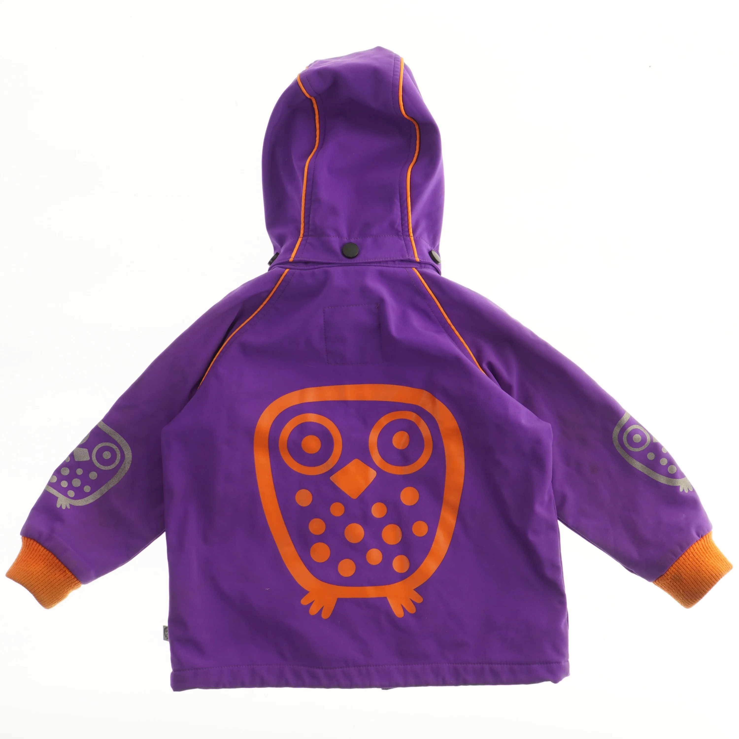 Børne regnjakke med hætte og uglemotiv fra Ej Sikke Lej (str. 98)